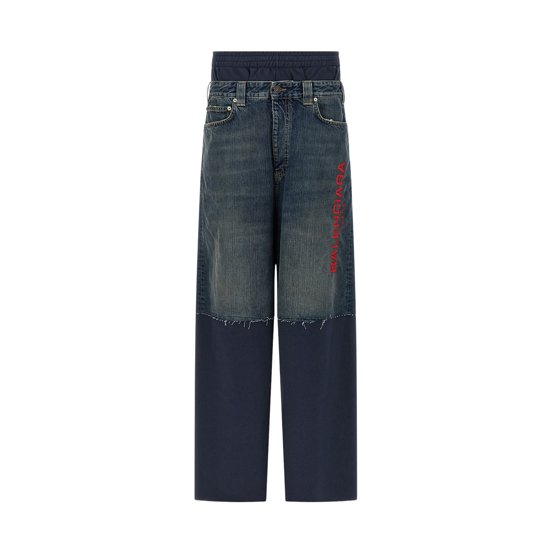 831646TSW714011 Balenciaga Logo Patchwork Denim Pants Dark Blue