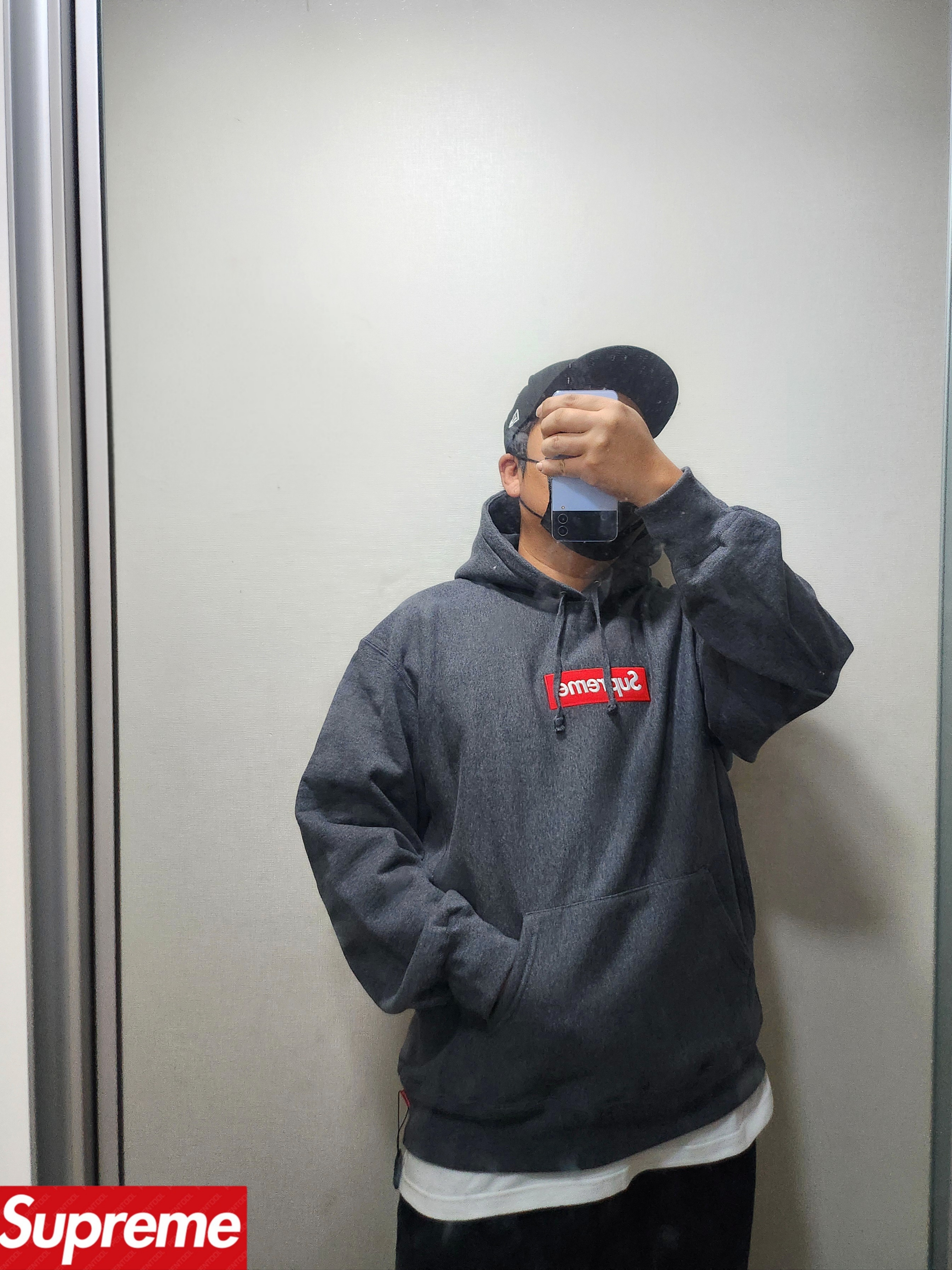 Supreme Box Logo Hooded Sweatshirt Charcoal - 21FW 착용 스타일