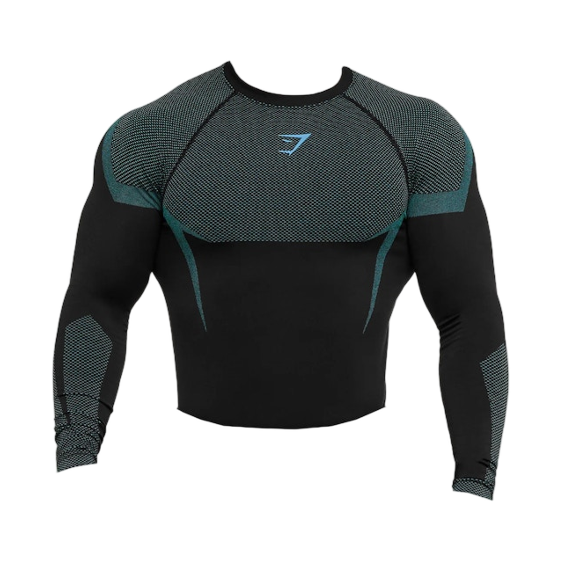 짐샤크 오닉스 5.0 심리스 롱 슬리브 머슬 핏 티셔츠 블랙 브랜드 블루(Gymshark Onyx 5.0 Seamless L S Muscle Fit T-Shirt Black Brand Blue)