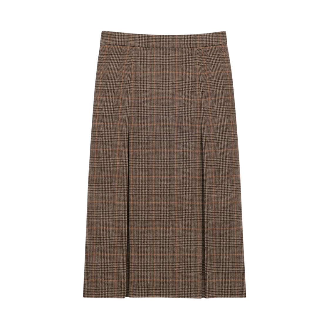 (W) 생로랑 프린스 오브 웨일스 울 캐시미어 미디 스커트 크렘 느와르 루((W) Saint Laurent Midi Skirt in Prince of Wales Wool and Cashmere Creme Noir Roux)