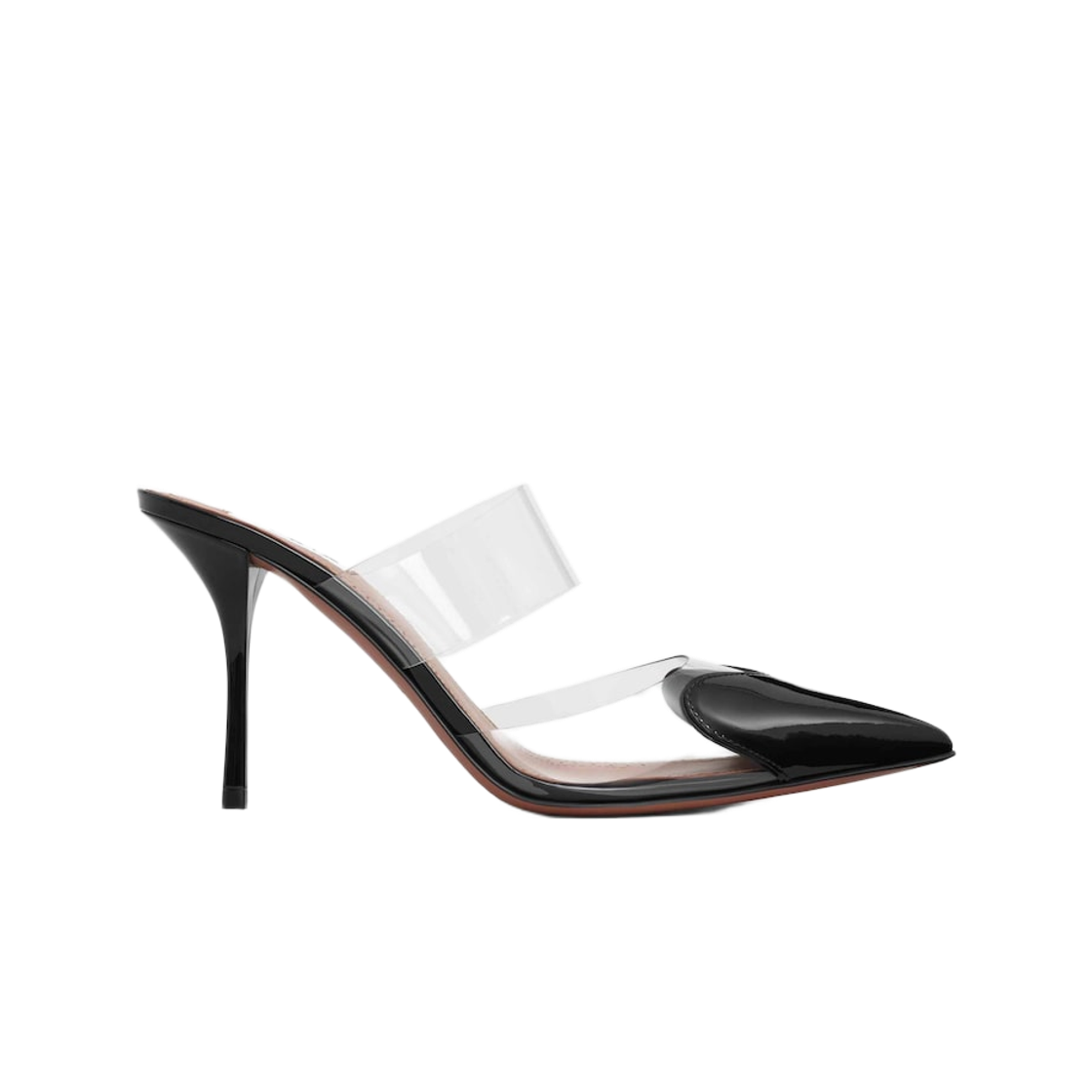 (W) 알라이아 페이턴트 카프스킨 르 쾨르 뮬 블랙((W) Alaia Le Cœur Mules in Patent Calfskin Black)