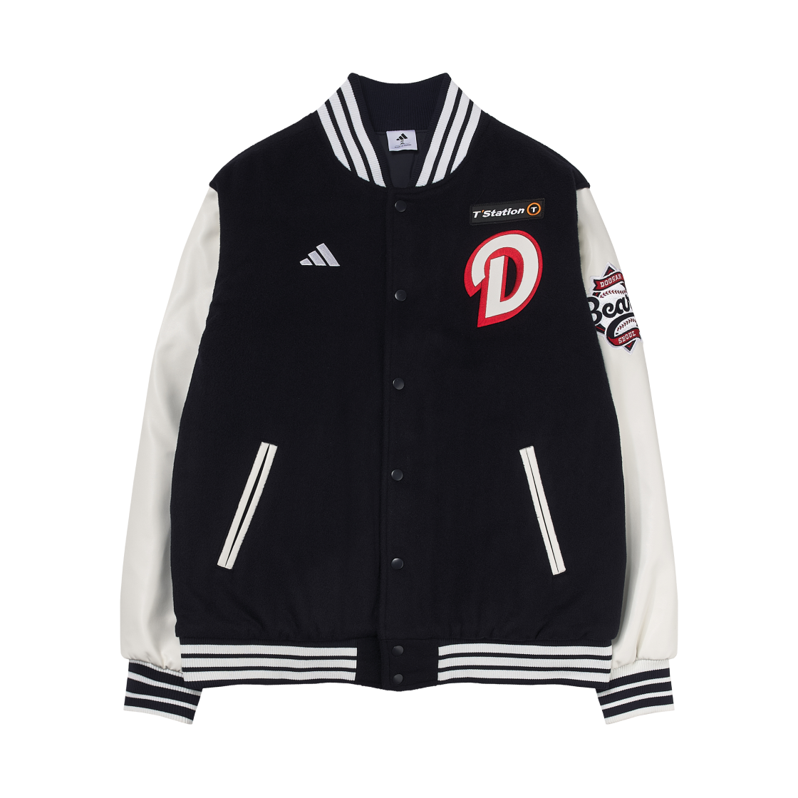 두산 베어스 x 아디다스 2025 어센틱 베이스볼 자켓 네이비 화이트 - KR 사이즈(Doosan Bears x Adidas 2025 Authentic Baseball Jacket Navy White - KR Sizing)