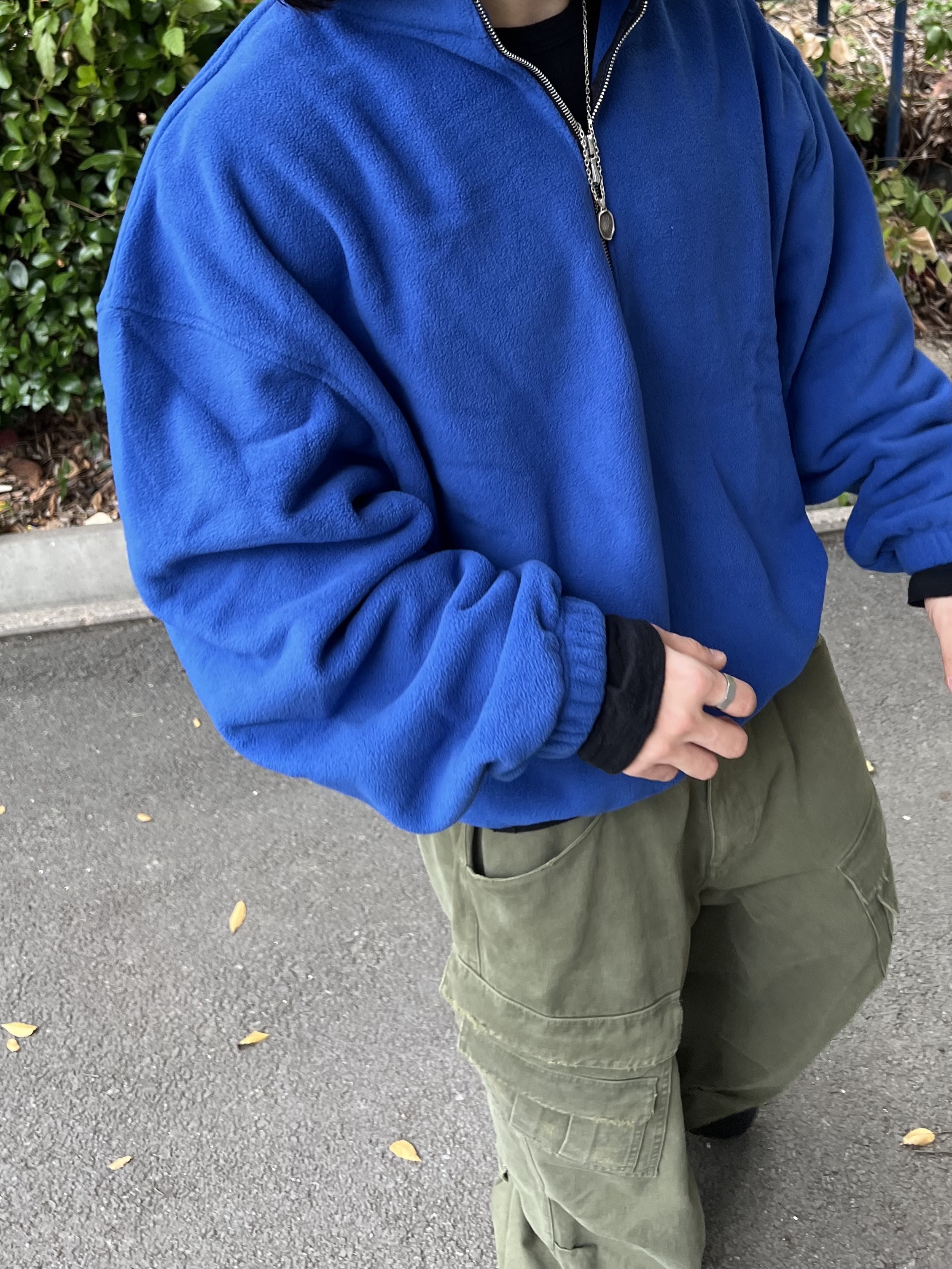Nonnod Half Zip Fleece Blue, Nonnod Double Pocket Cargo Pants Vintage Khaki 착용 스타일 - 7