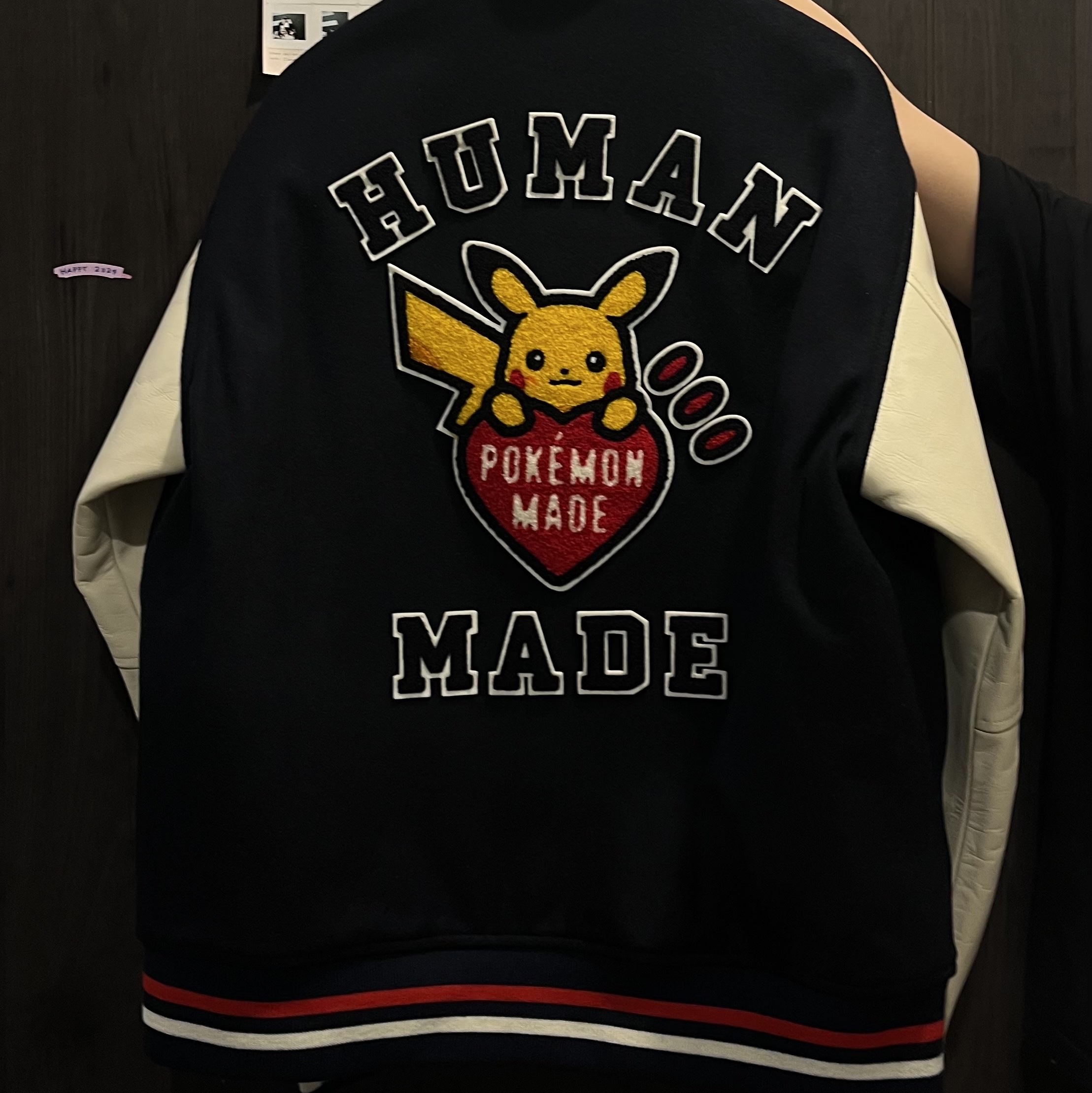 Human Made x Pokemon Made Varsity Jacket Navy 착용 스타일 - 2