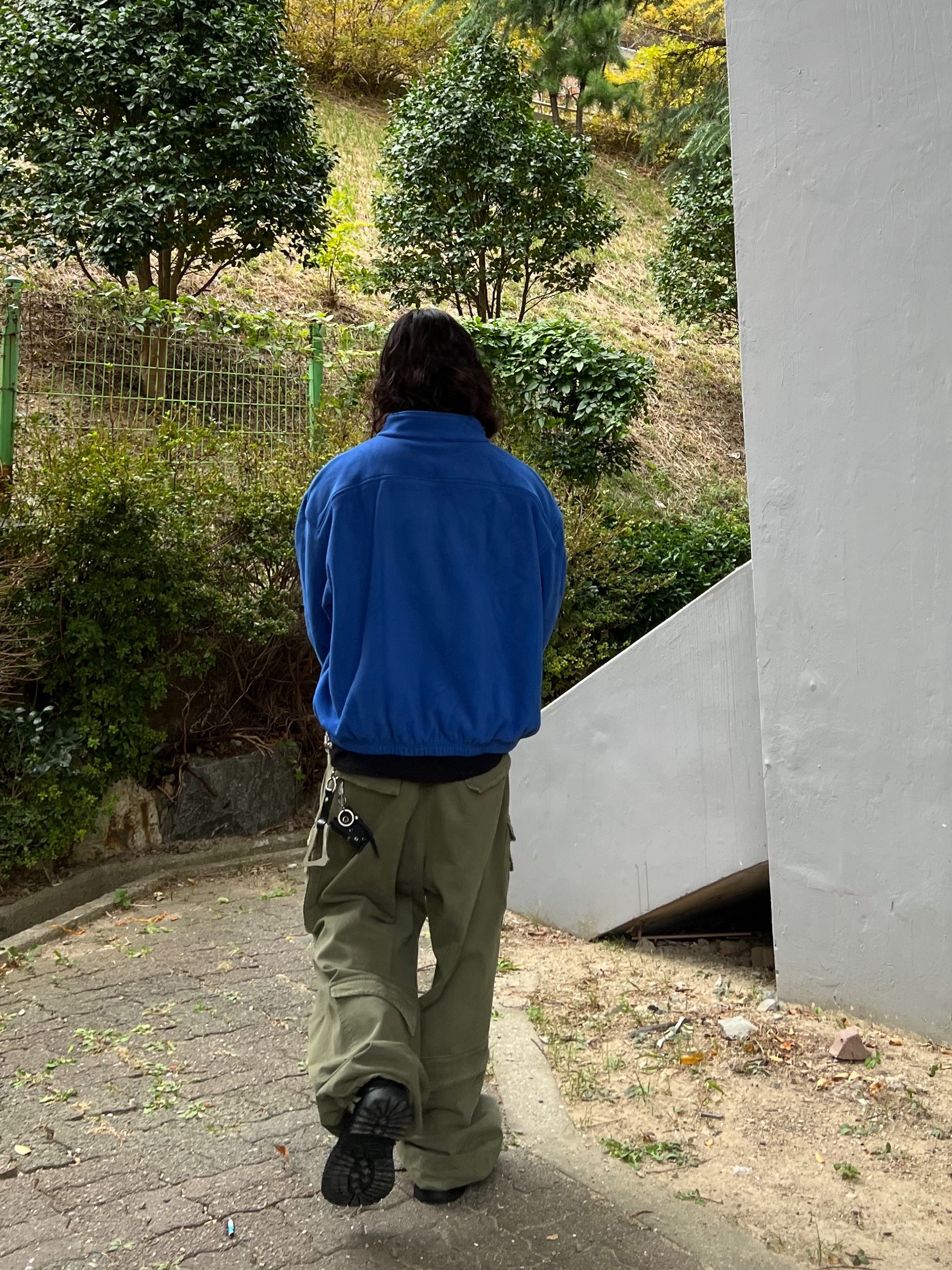Nonnod Half Zip Fleece Blue, Nonnod Double Pocket Cargo Pants Vintage Khaki 착용 스타일 - 8