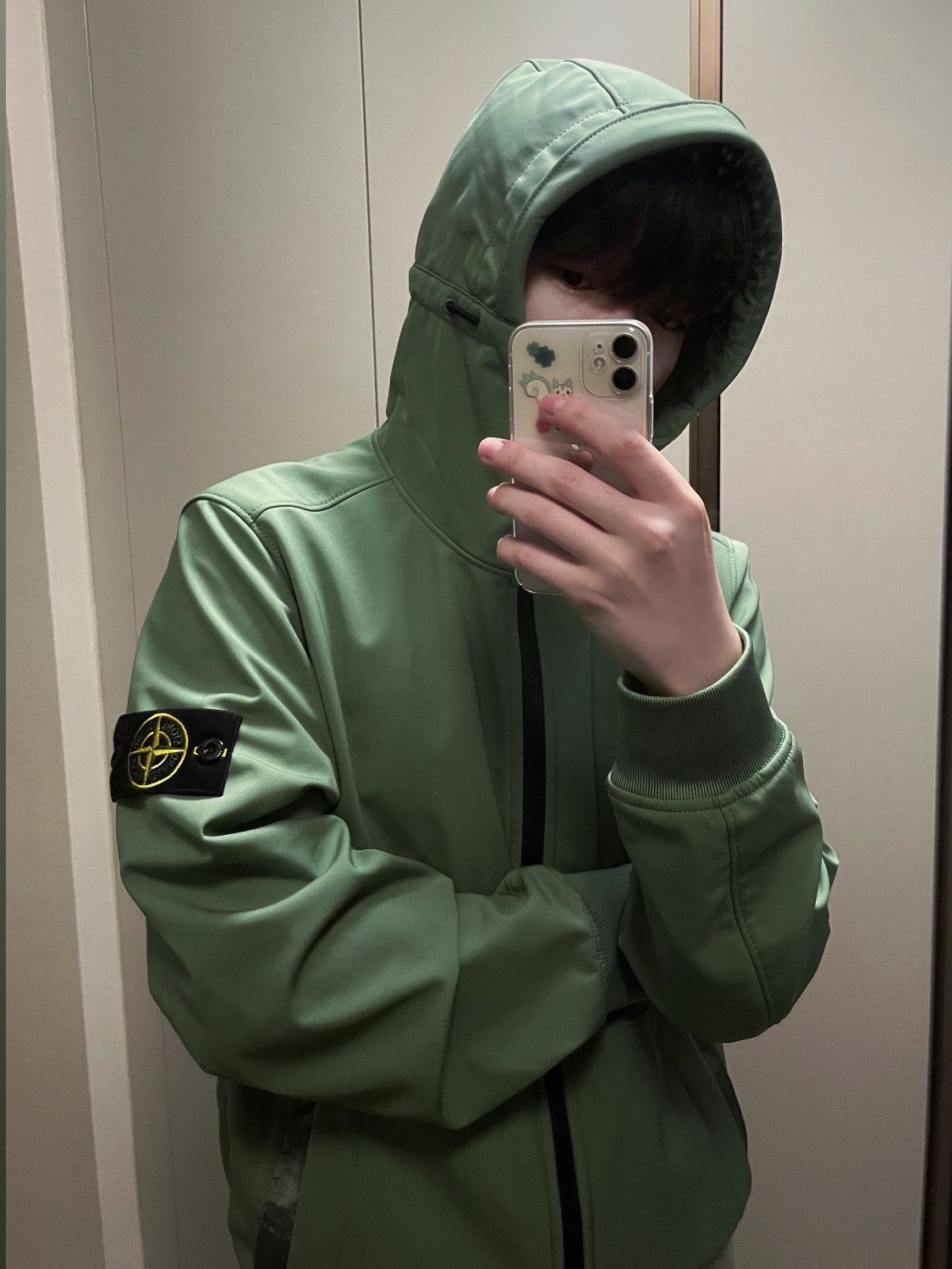 Stone Island Q0122 Soft Shell-R E.DYE Technology Jacket Sage Green - 22FW 착용 스타일 - 1