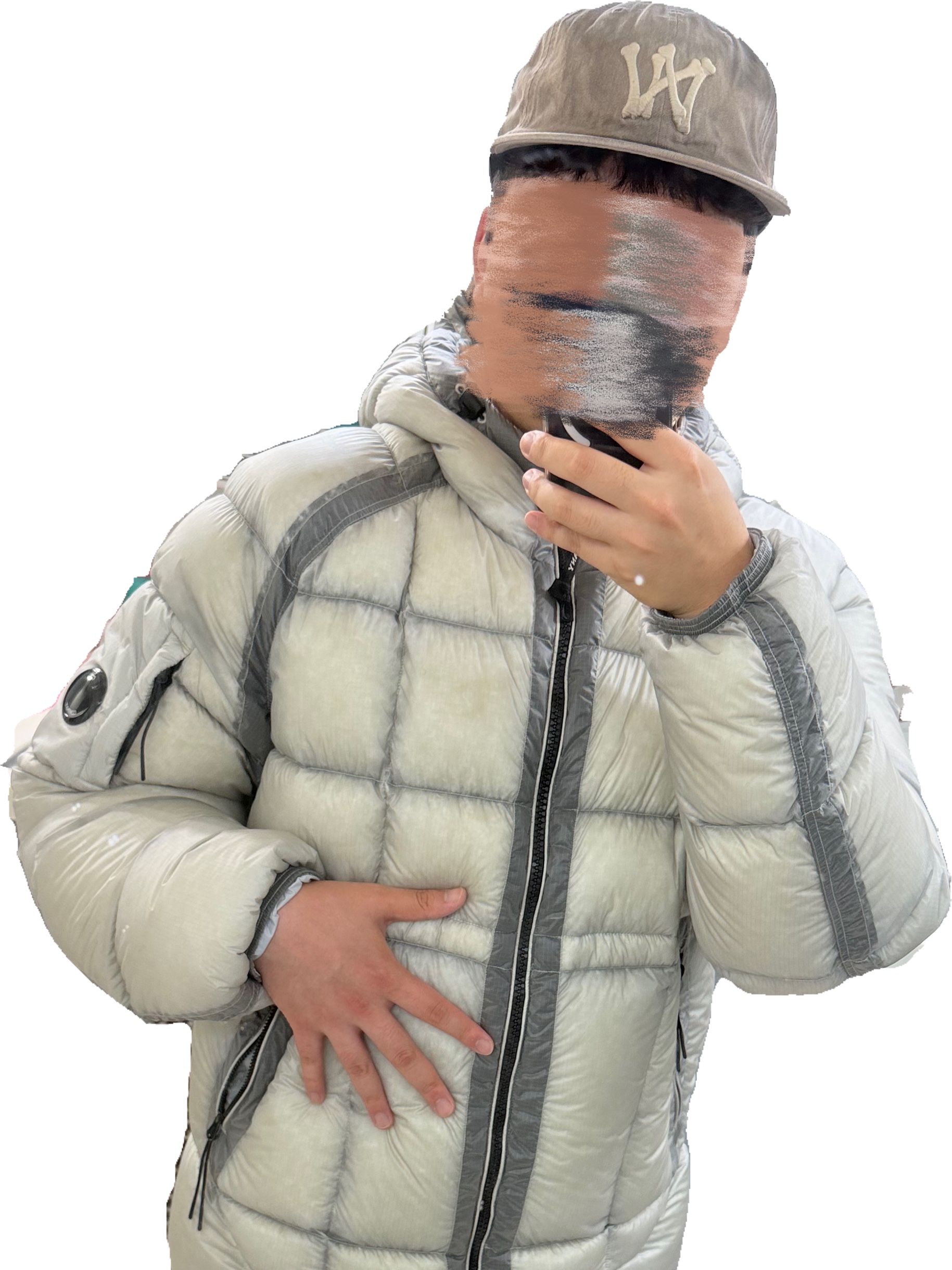 C.P. Company Korea Exclusive D.D. Shell Hooded Down Jacket Lunar Rock - 25FW, C.P. Company D.D. Shell Hooded Down Jacket Gauze White - 25FW 착용 스타일 - 3