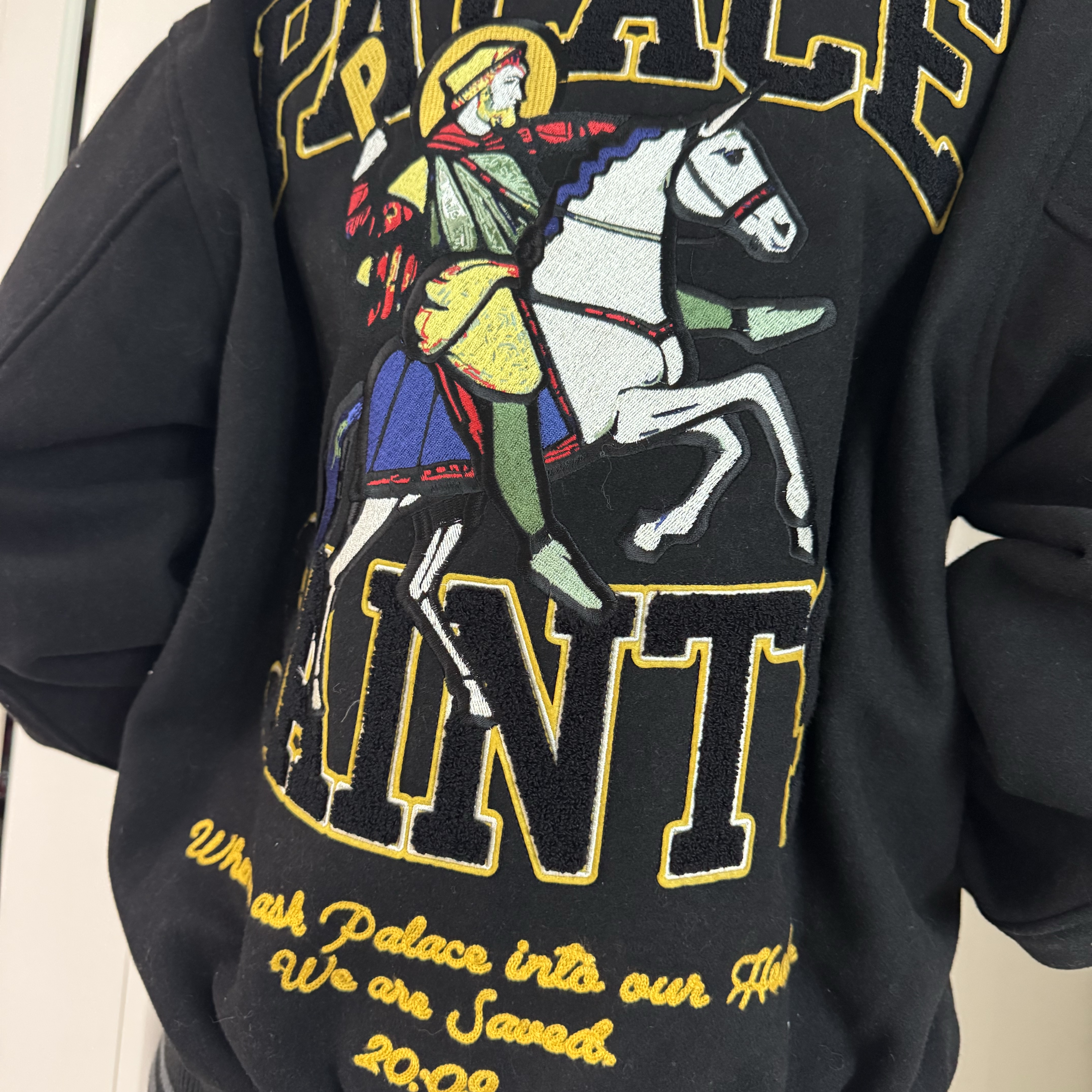 Palace Saints Varsity Jacket Black - 24SS 착용 스타일