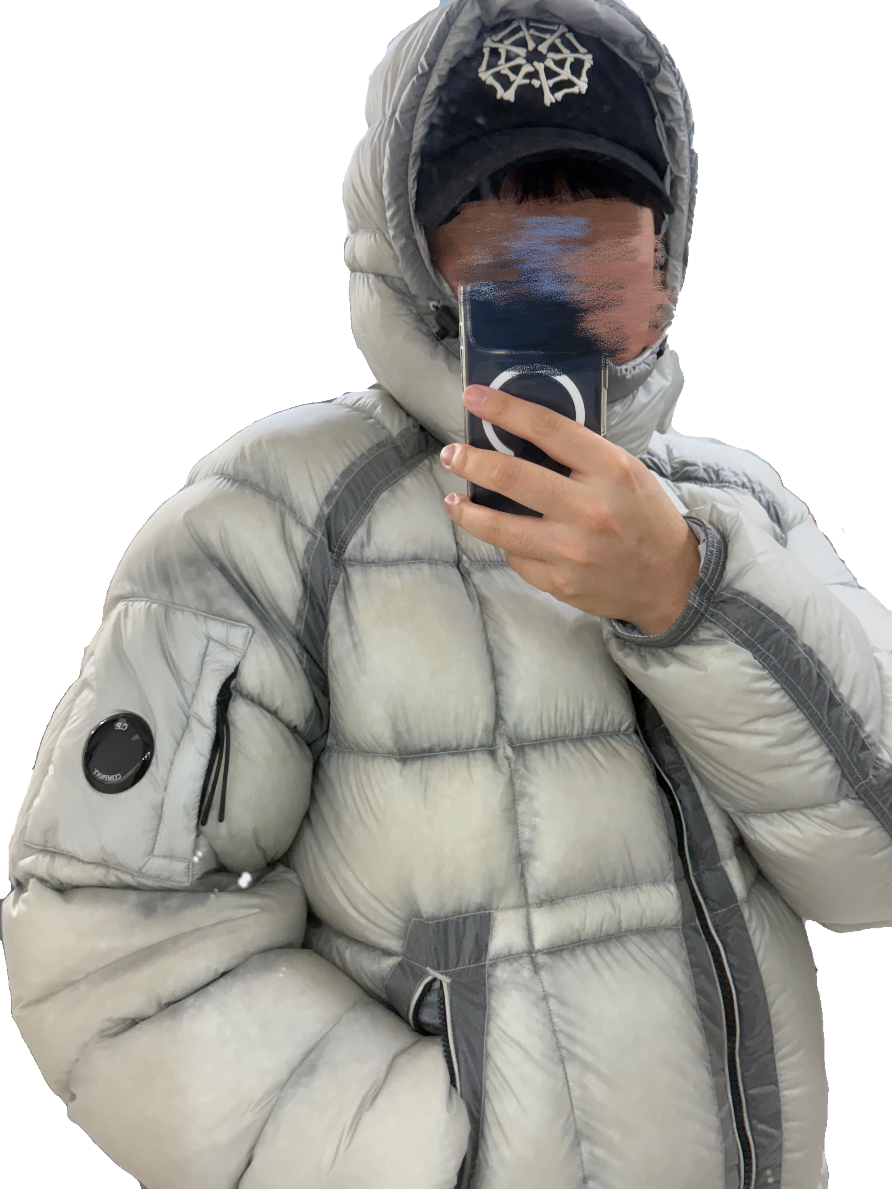 C.P. Company Korea Exclusive D.D. Shell Hooded Down Jacket Lunar Rock - 25FW, C.P. Company D.D. Shell Hooded Down Jacket Gauze White - 25FW 착용 스타일 - 1