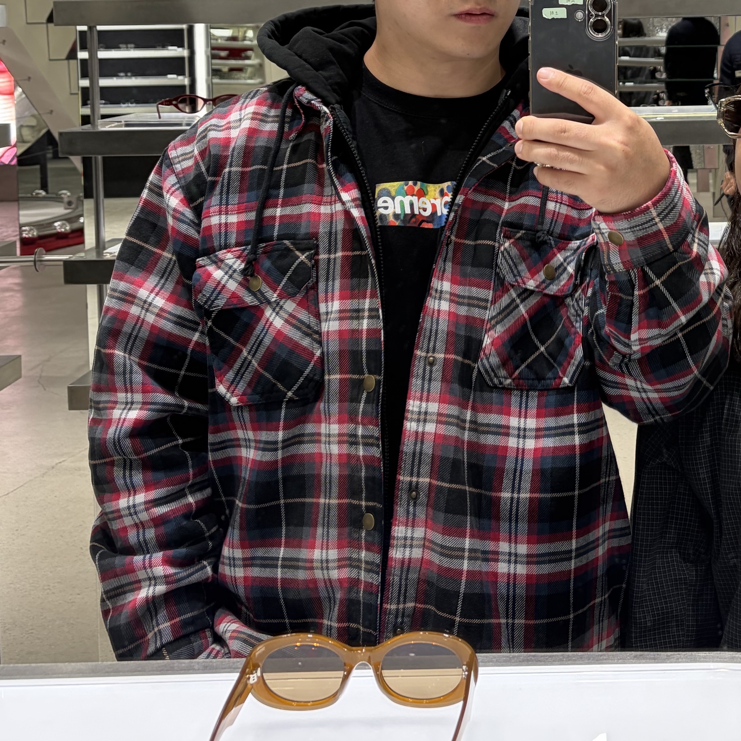 Supreme x Dickies Lined Zip Up Hooded Flannel Shirt Black - 25FW 착용 스타일