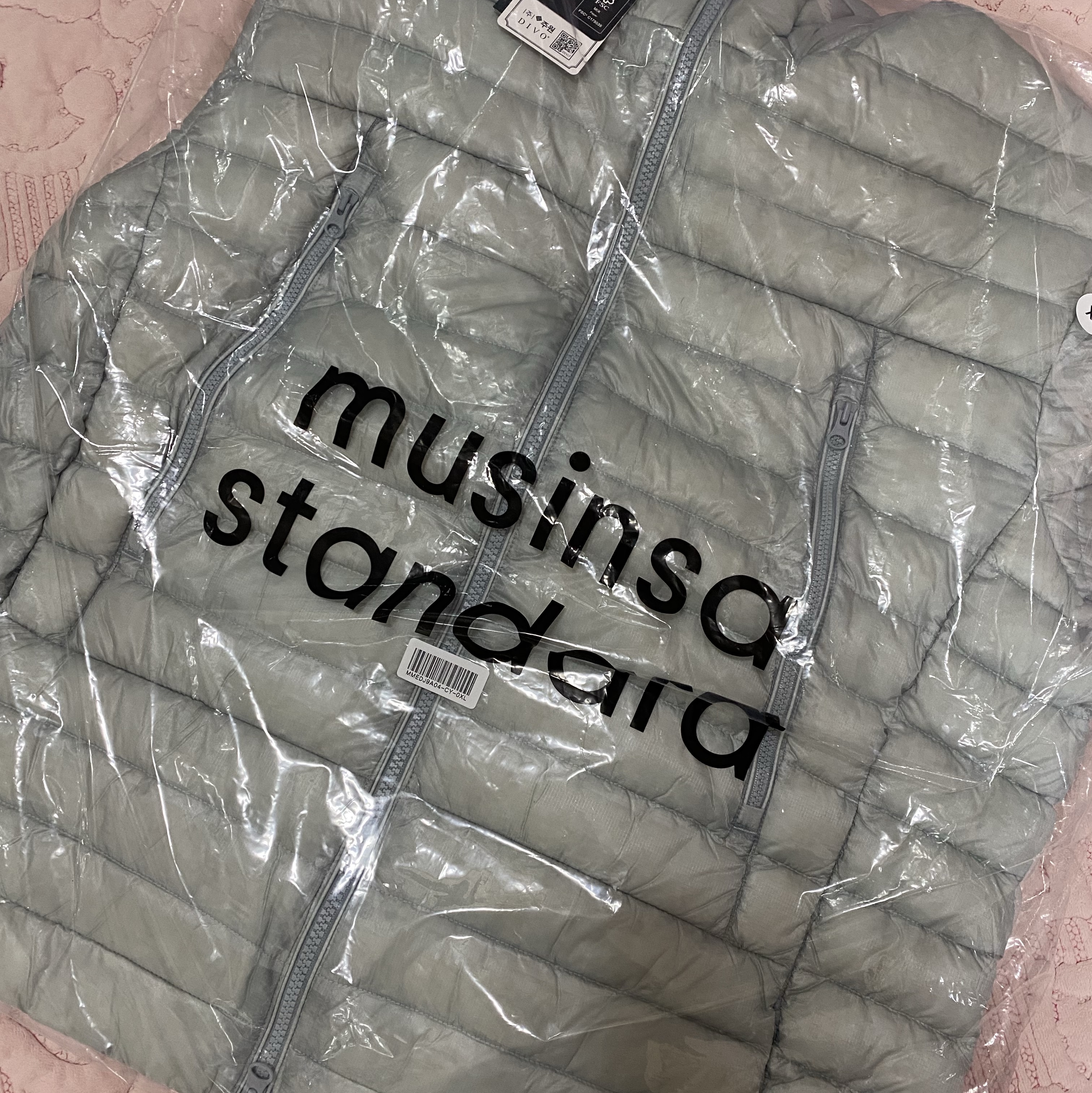 Musinsa Standard City Leisure Sheer Ripstop Hooded Light Down Jacket Cloudy Blue 착용 스타일