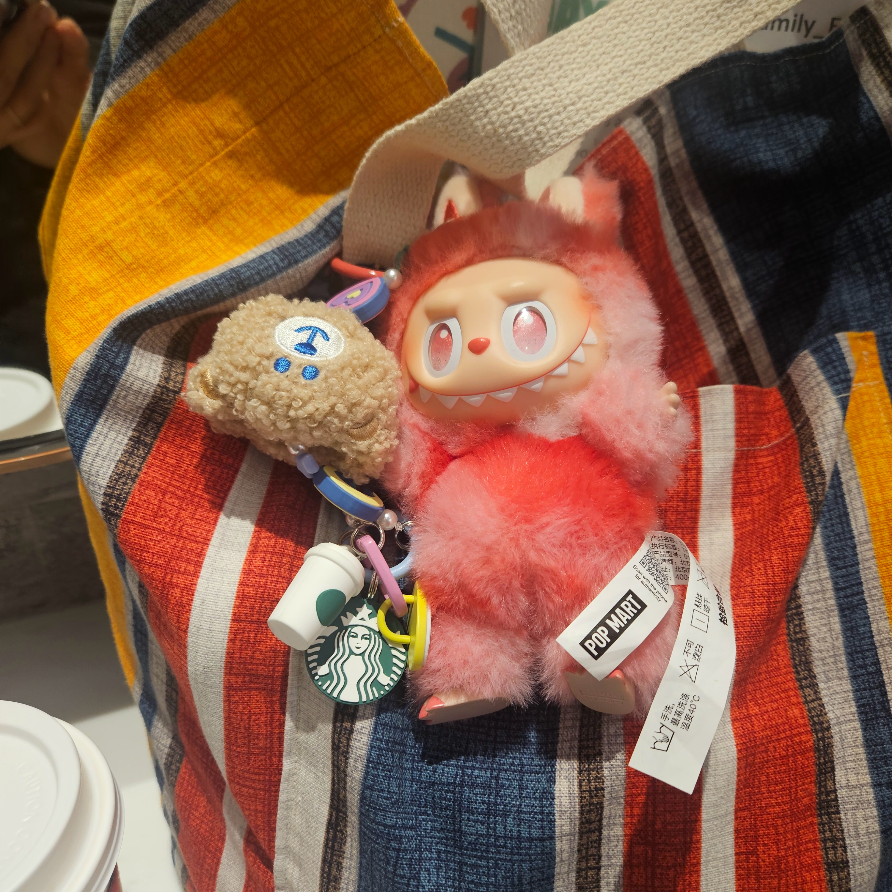 Pop Mart Labubu The Monsters Highlight Series Love Keyring (Opened Case), Starbucks Campus Beari Deco Charm 착용 스타일 - 3