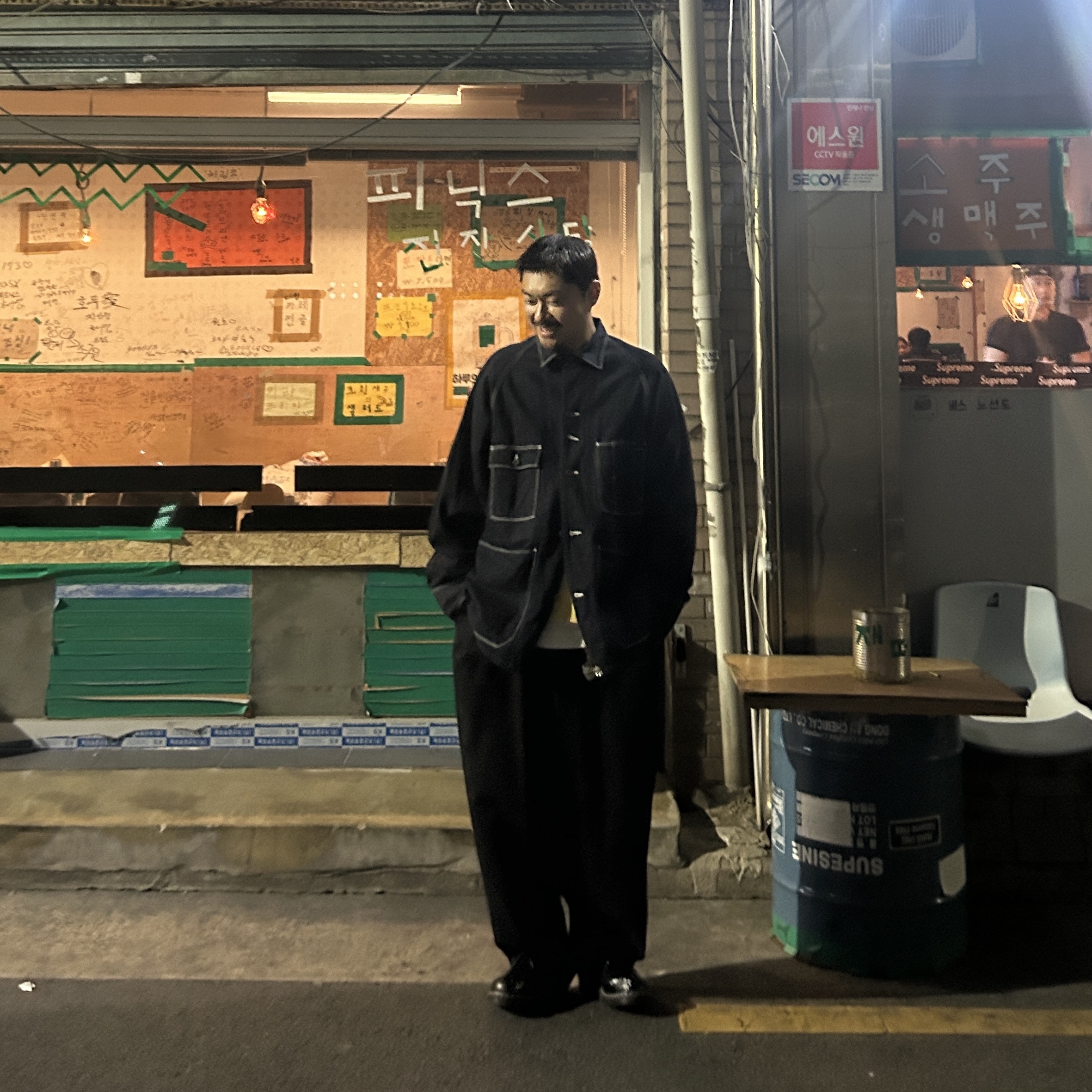 Kapital 12 oz. Denim Cactus Coverall Indigo, Dr. Martens x Neighborhood 1461 Black Smooth 착용 스타일