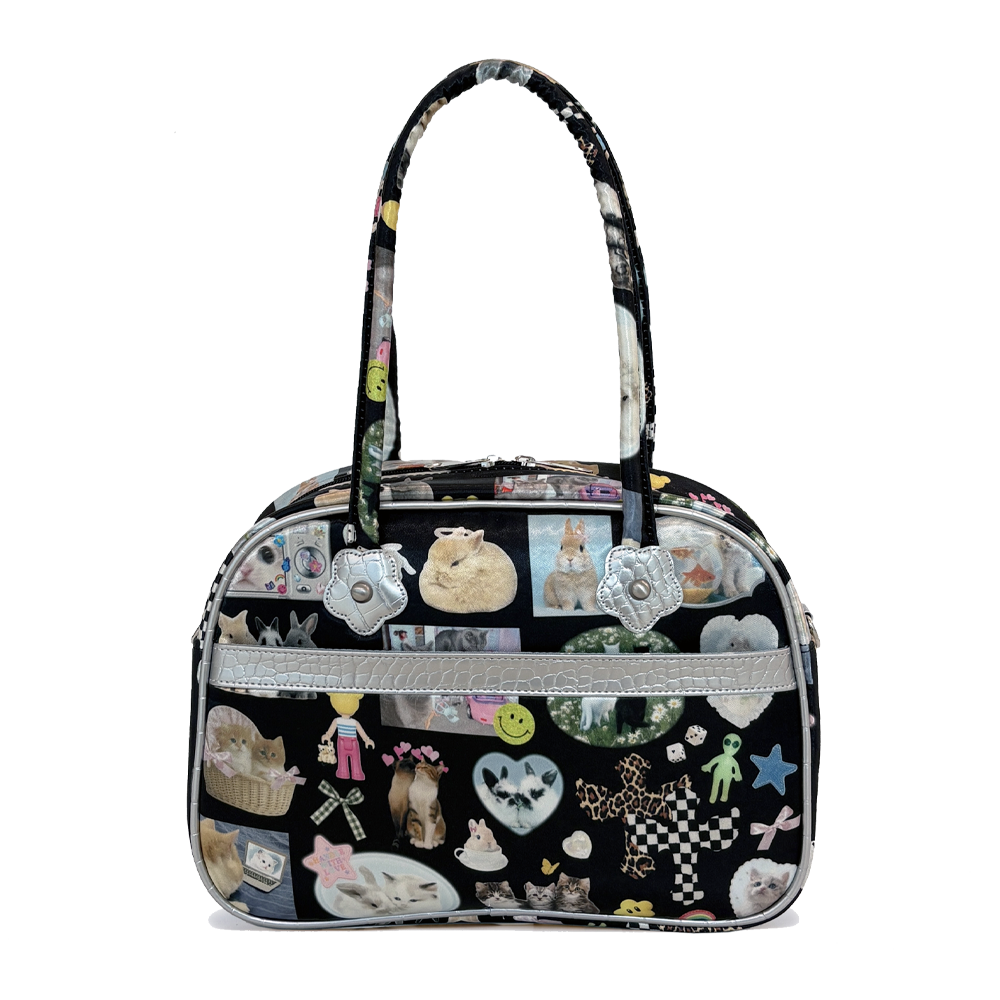 USM25BAG5 Unsteadymarket Collage Tote Bag Black