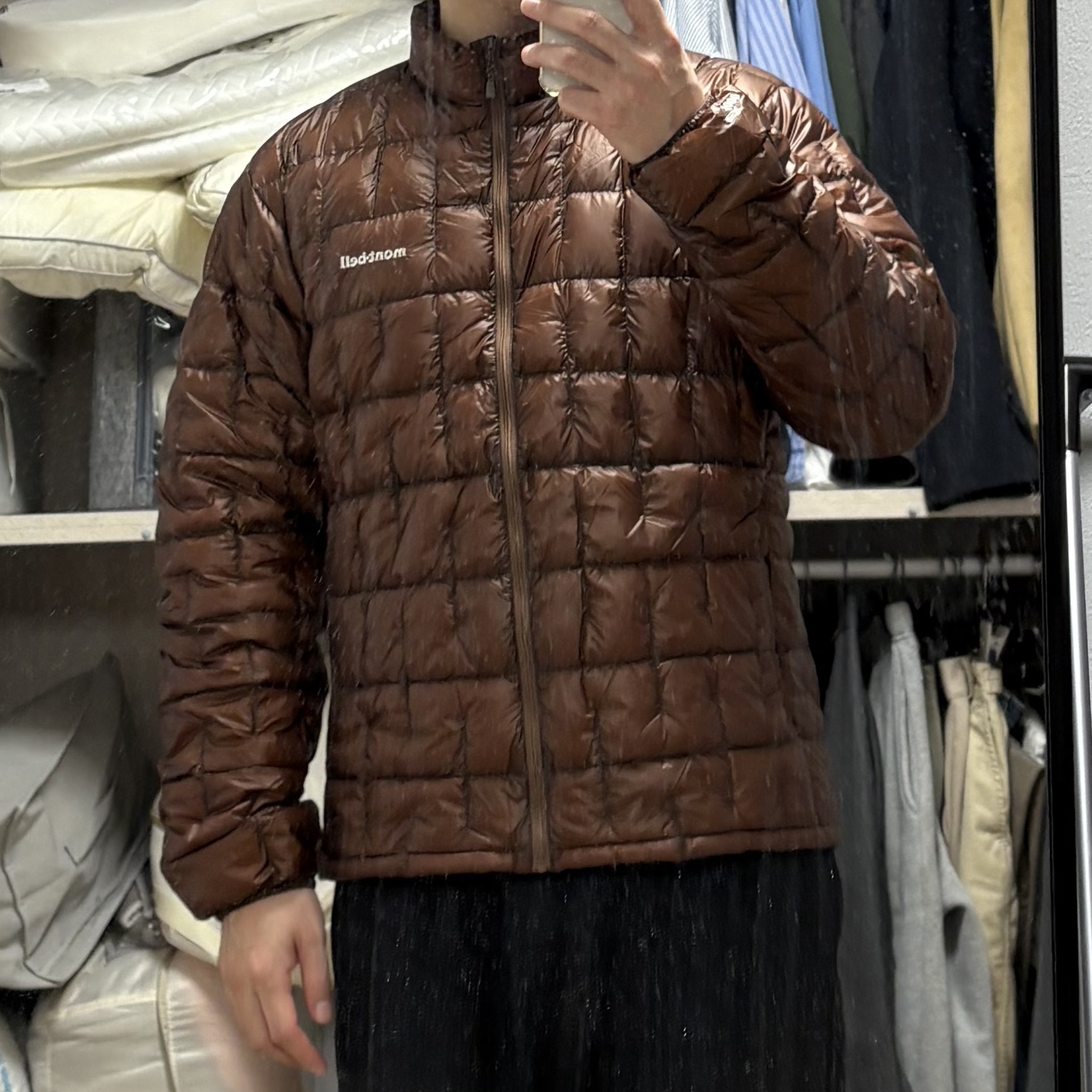 Montbell Plasma 1000 Down Jacket Brown 착용 스타일