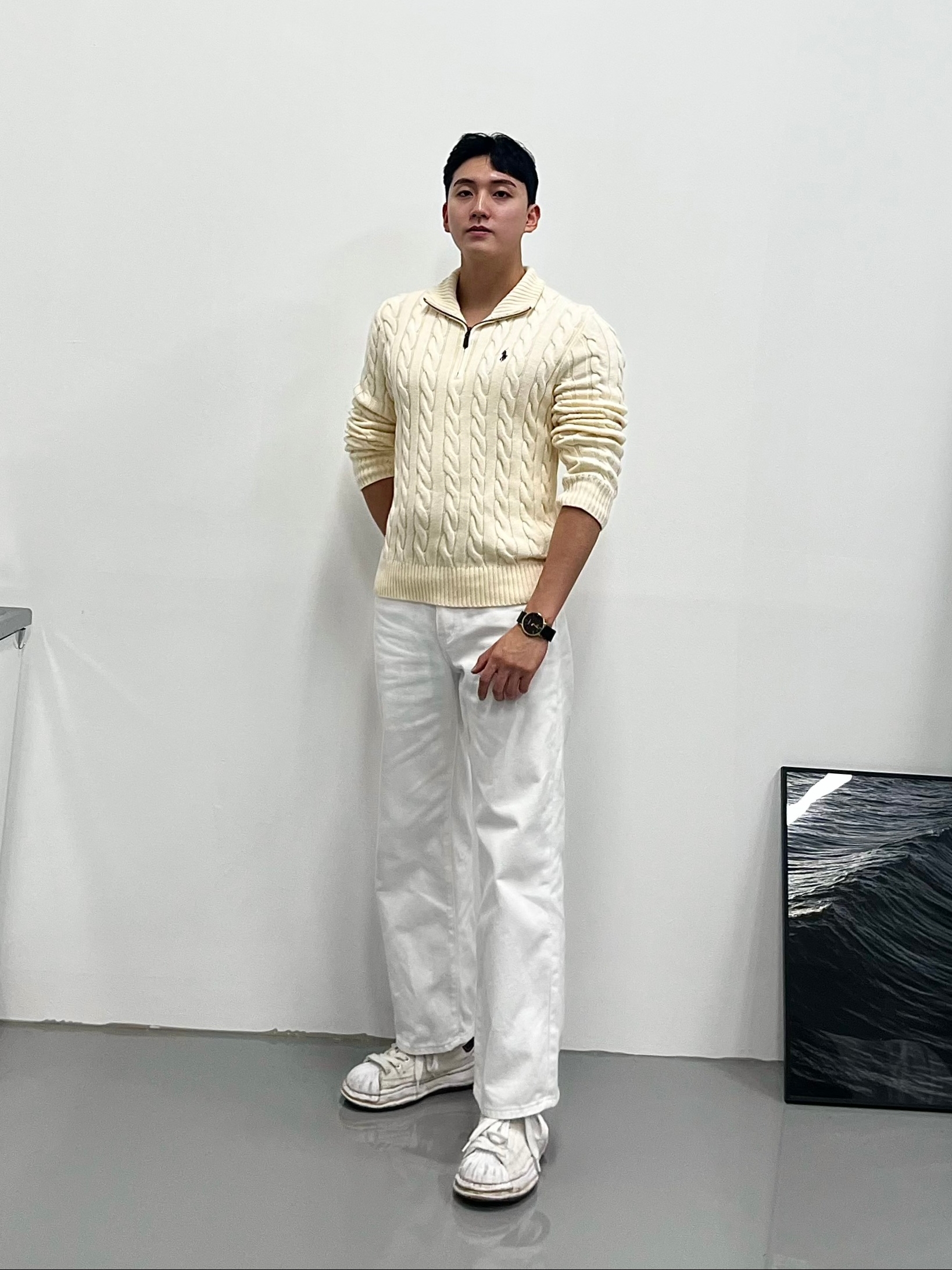 Maison Mihara Yasuhiro Blakey OG Sole Canvas Low-top Sneakers White 착용 스타일 - 1