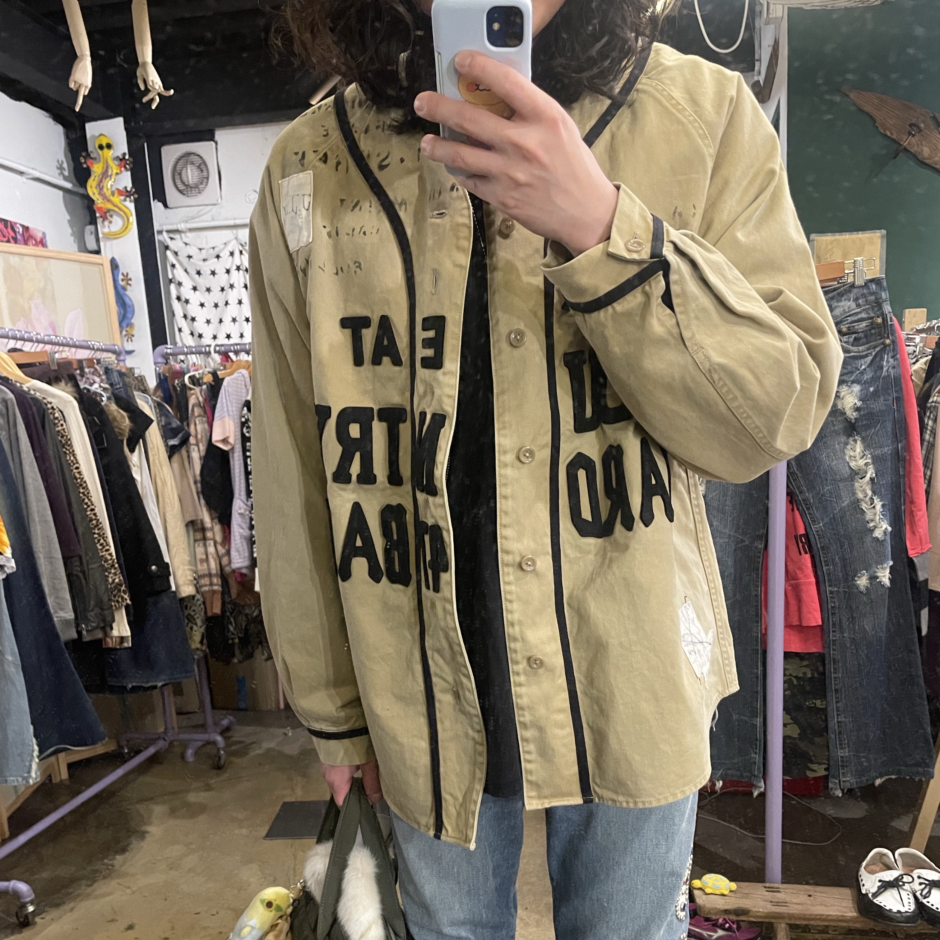 Kapital Chino Great Country Damaged Baseball Long Sleeve Shirt Beige, Kapital 14 oz. Denim 5P Monkey Cisco Gemstone Pants Indigo (Processing) 착용 스타일 - 1