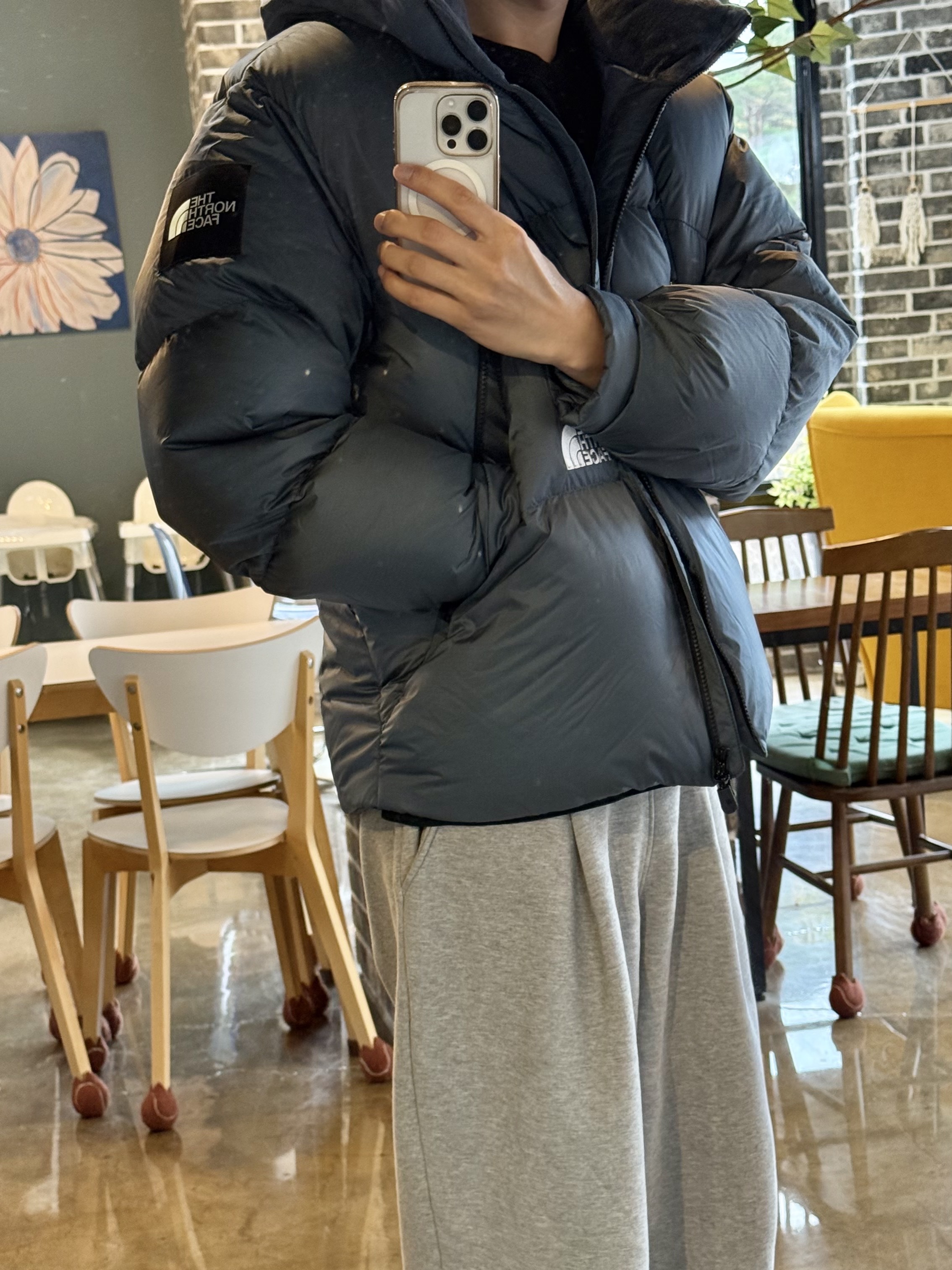 The North Face White Label Project Down Jacket RDS Dusk Blue 착용 스타일