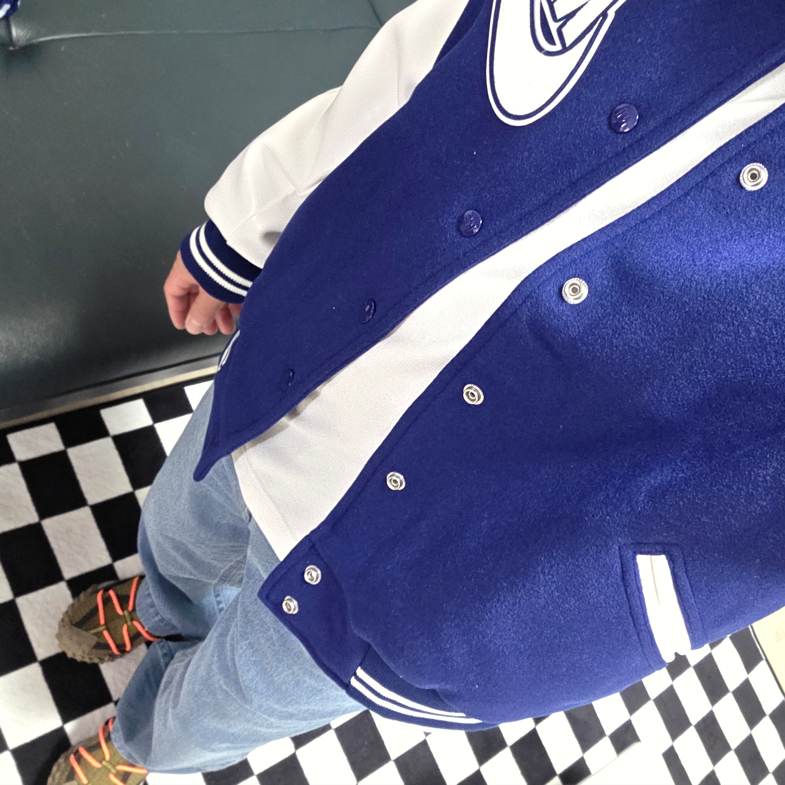 Nike SB El Jeano Skate Pants Ashen Slate - Asia, Nike x Nigo Varsity Jacket Blue Void (FV5670-492) 착용 스타일