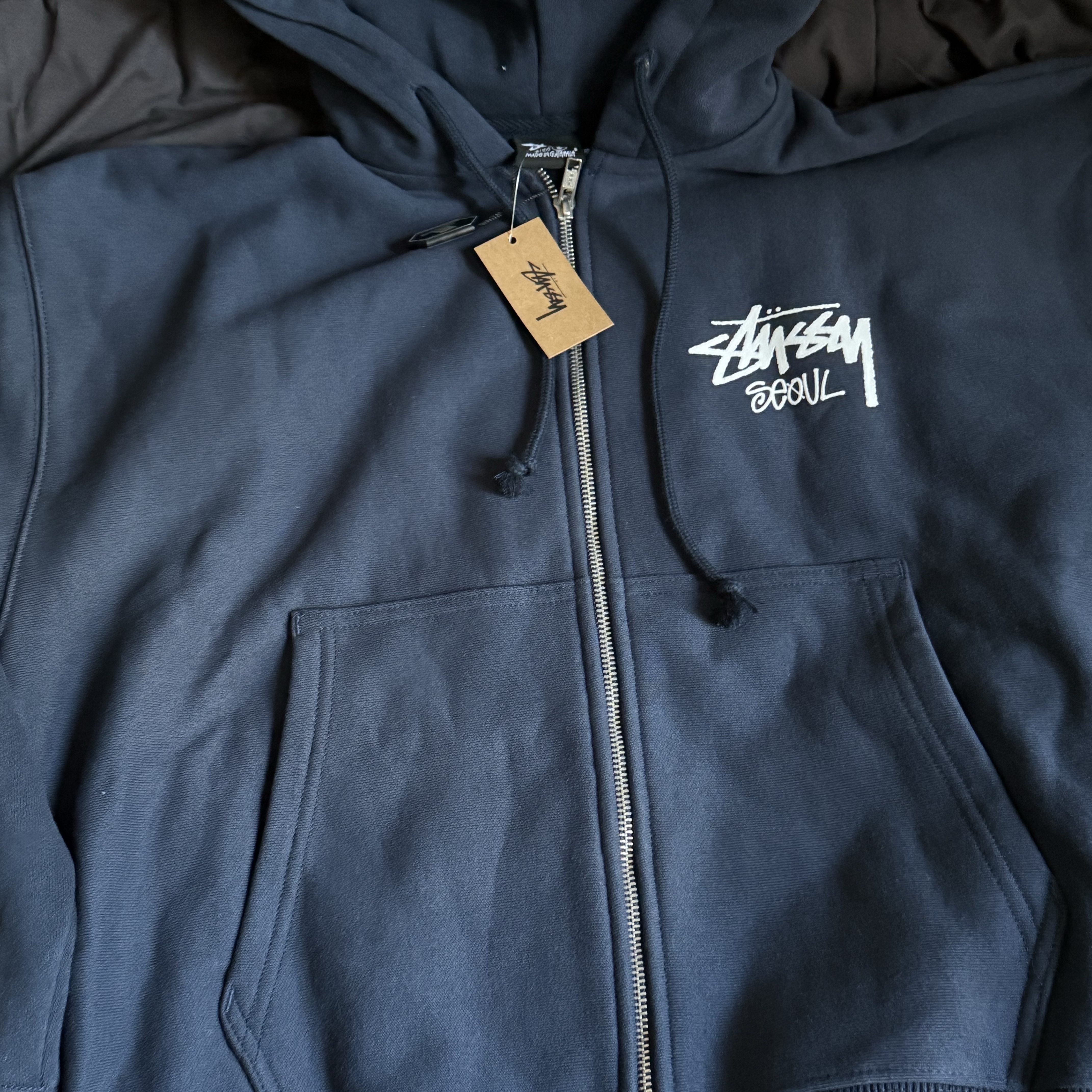 Stussy Stock Seoul Zip Hood Navy 착용 스타일 - 2