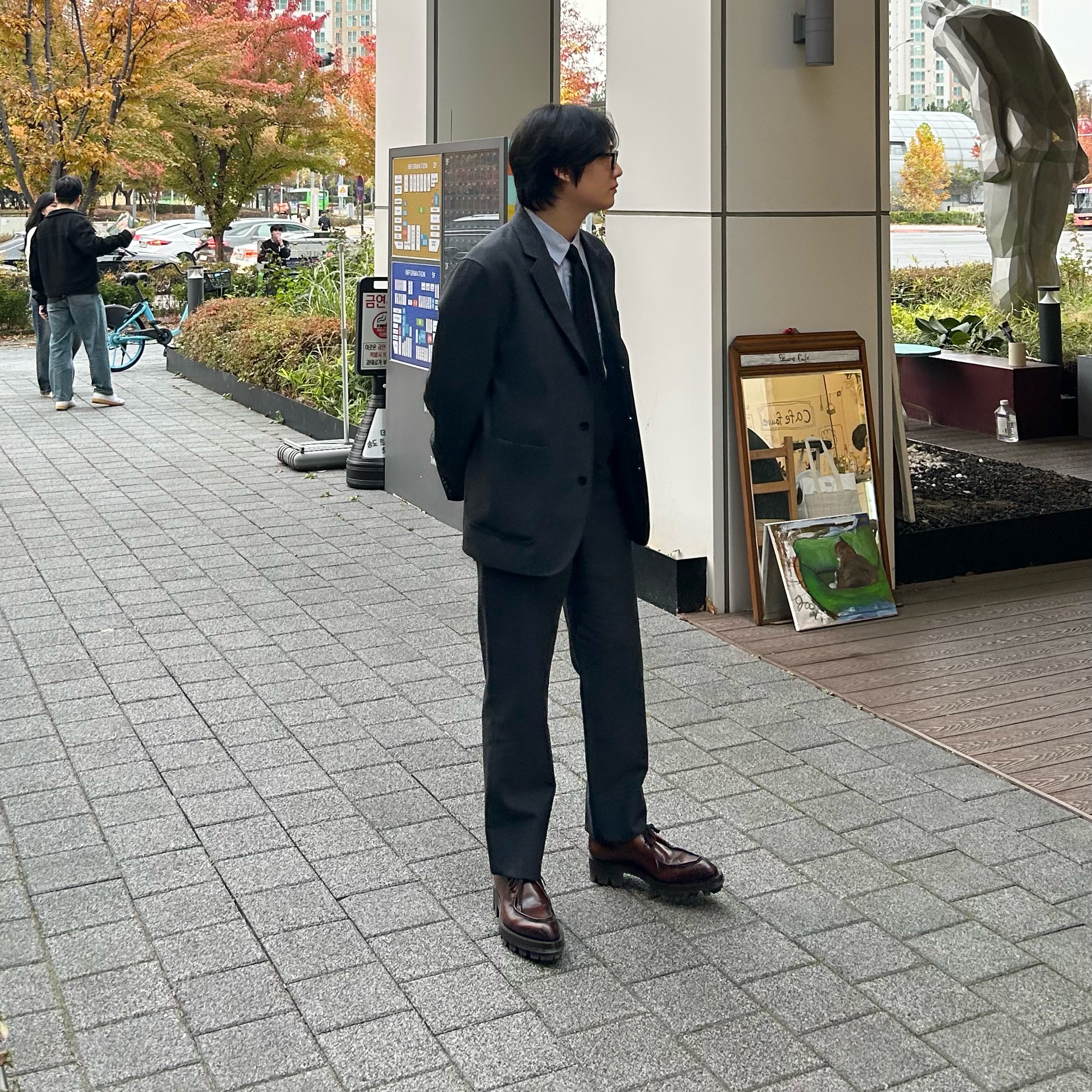 Kaneko Optical KC98 Black, Pottery Wool Sports Jacket British Hard Wool Gabardine Cloth Mid Gray 착용 스타일