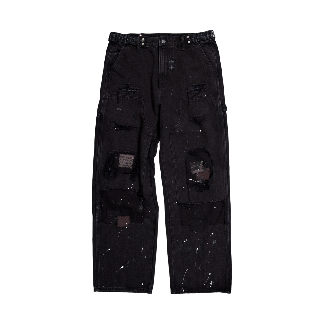25-B007 Resurrection13 Double Knee Denim Pants Black