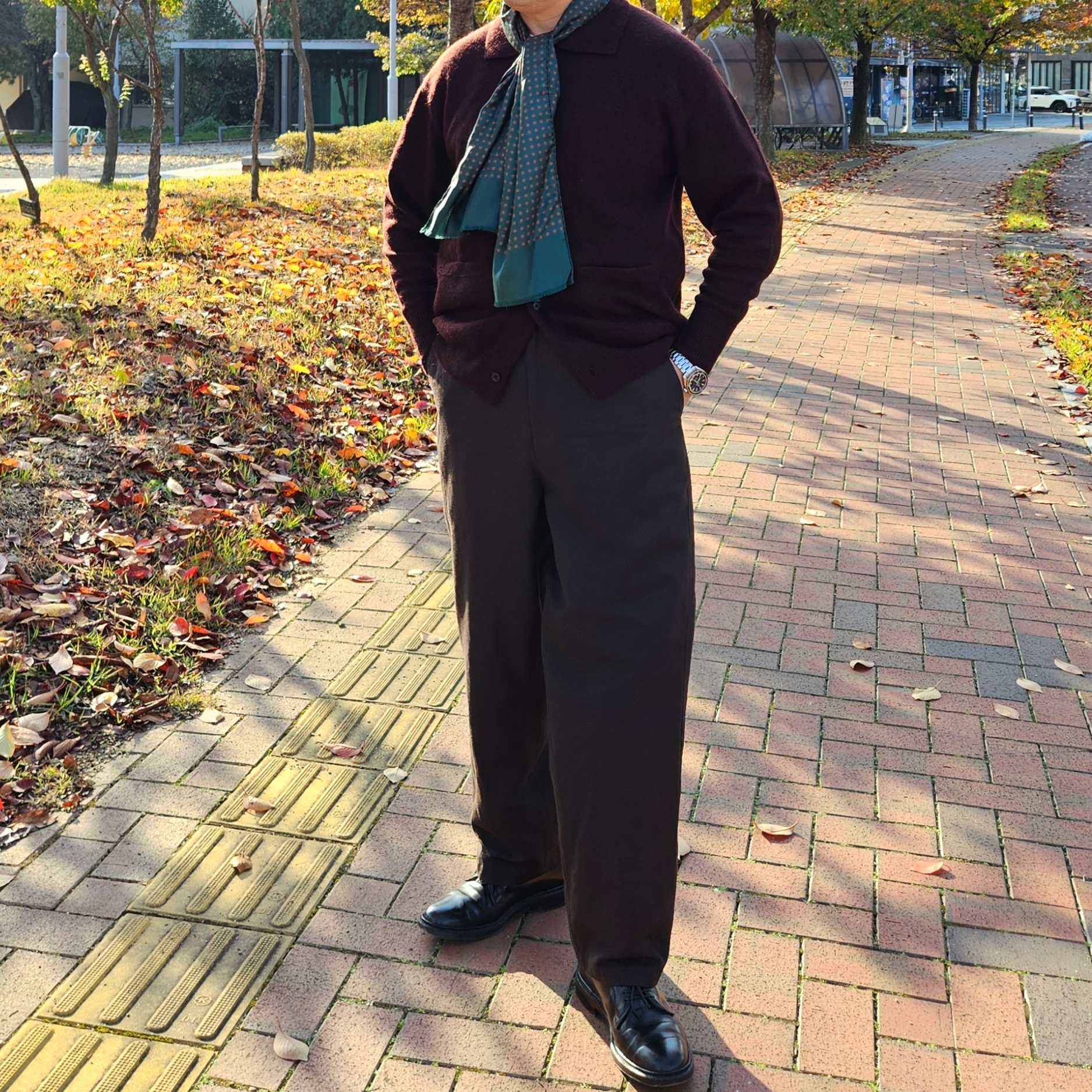 ssstein Fine Alpaca Knit Collared Cardigan Dark Brown - 24FW, Alden 9901 Cordovan Plain Toe Blucher Oxford Black - D 착용 스타일 - 3