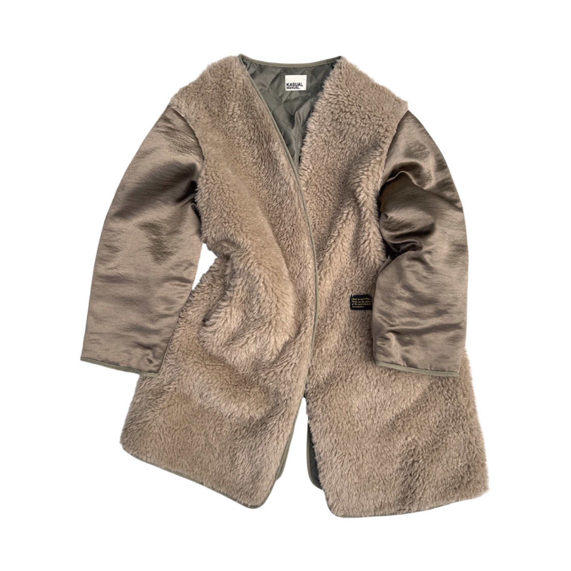 km25fw39 Kasual Manual Faux Wool Pile Work Jumper Beige