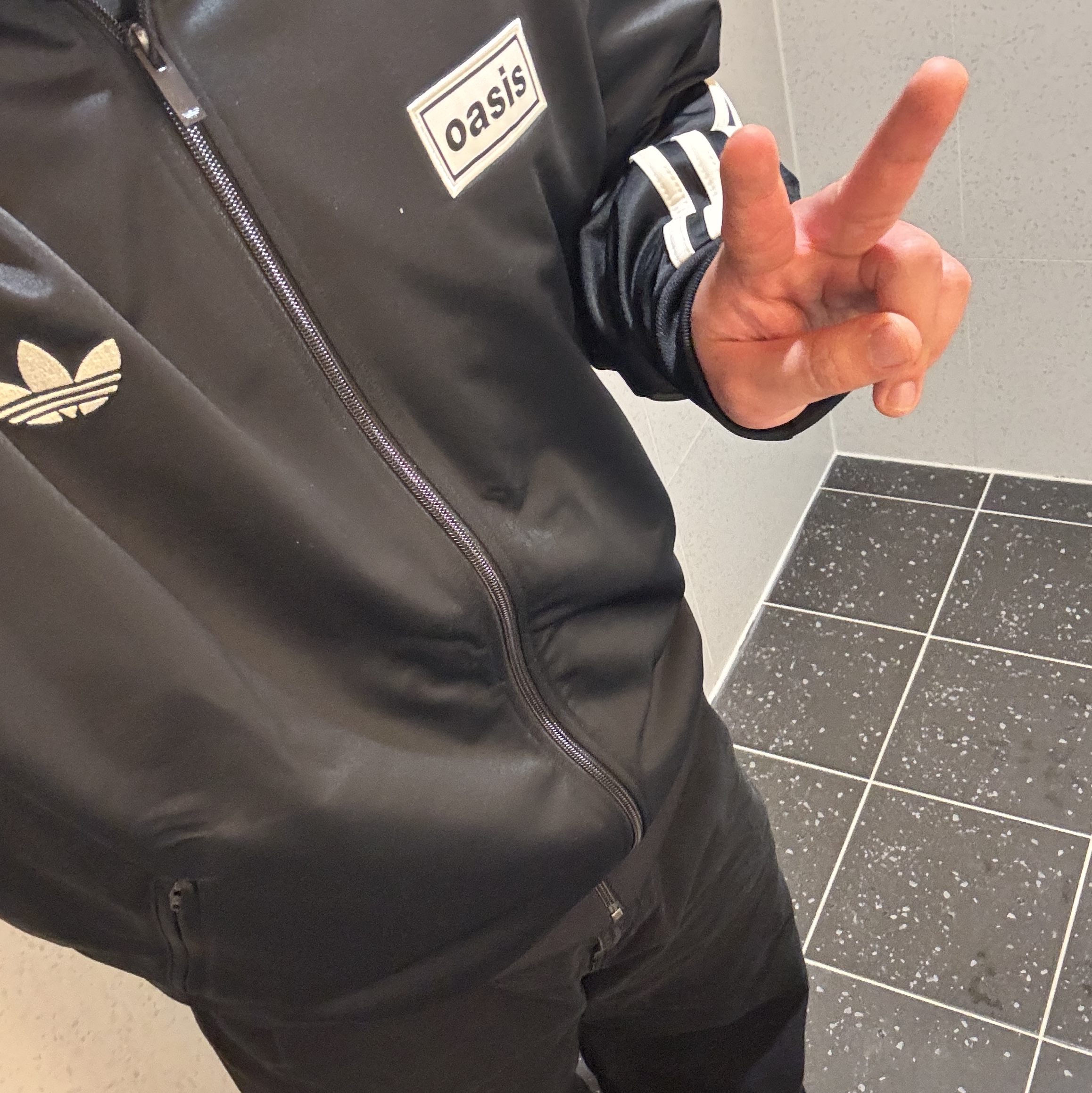 Adidas x Oasis Tour Firebird Track Top Black - KR Sizing 착용 스타일