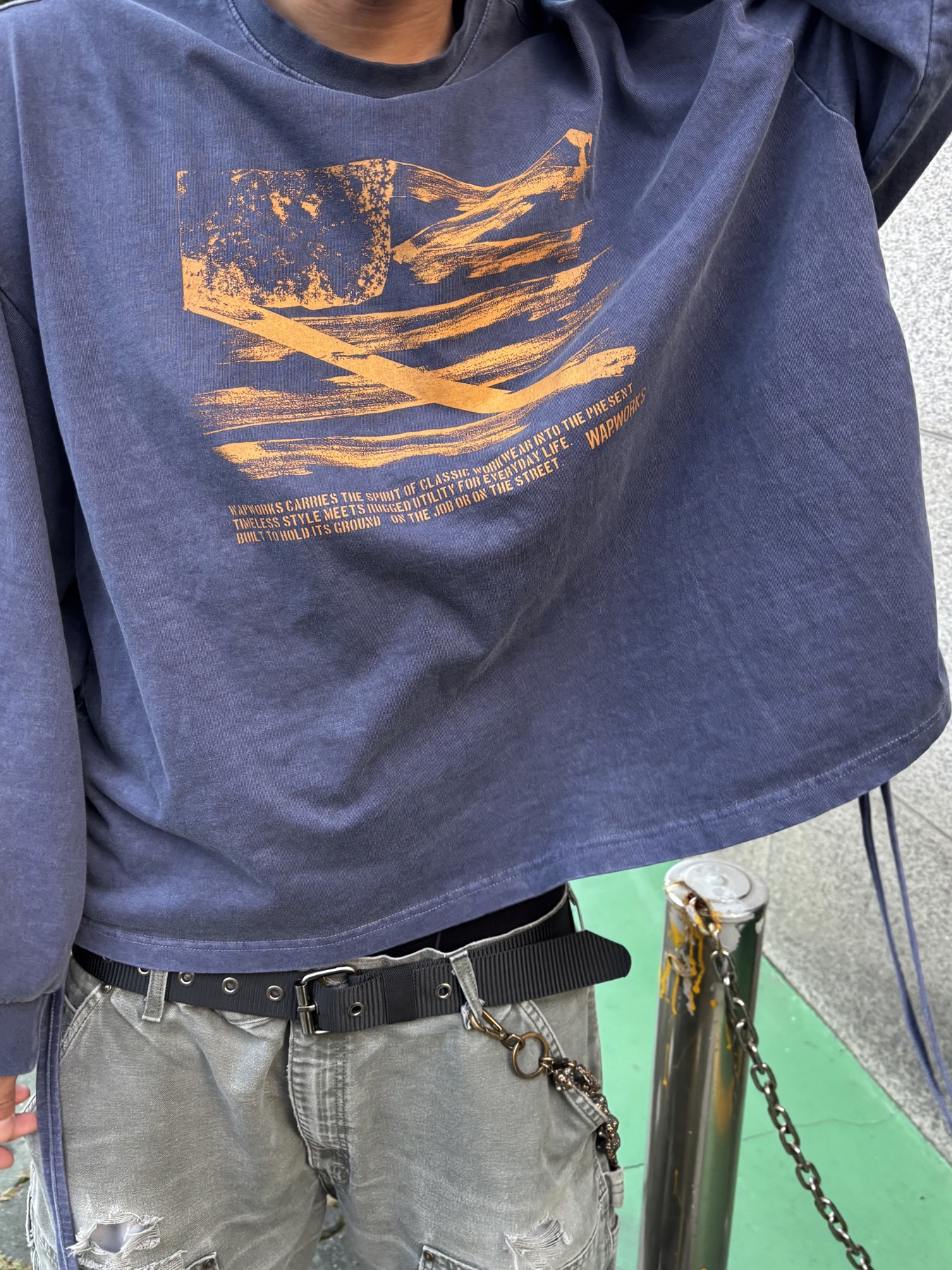 Wapworks Wp Military Shirring Crop Crewneck Navy, Rick Owens Vintage Sneaks Forest Milk 착용 스타일 - 4