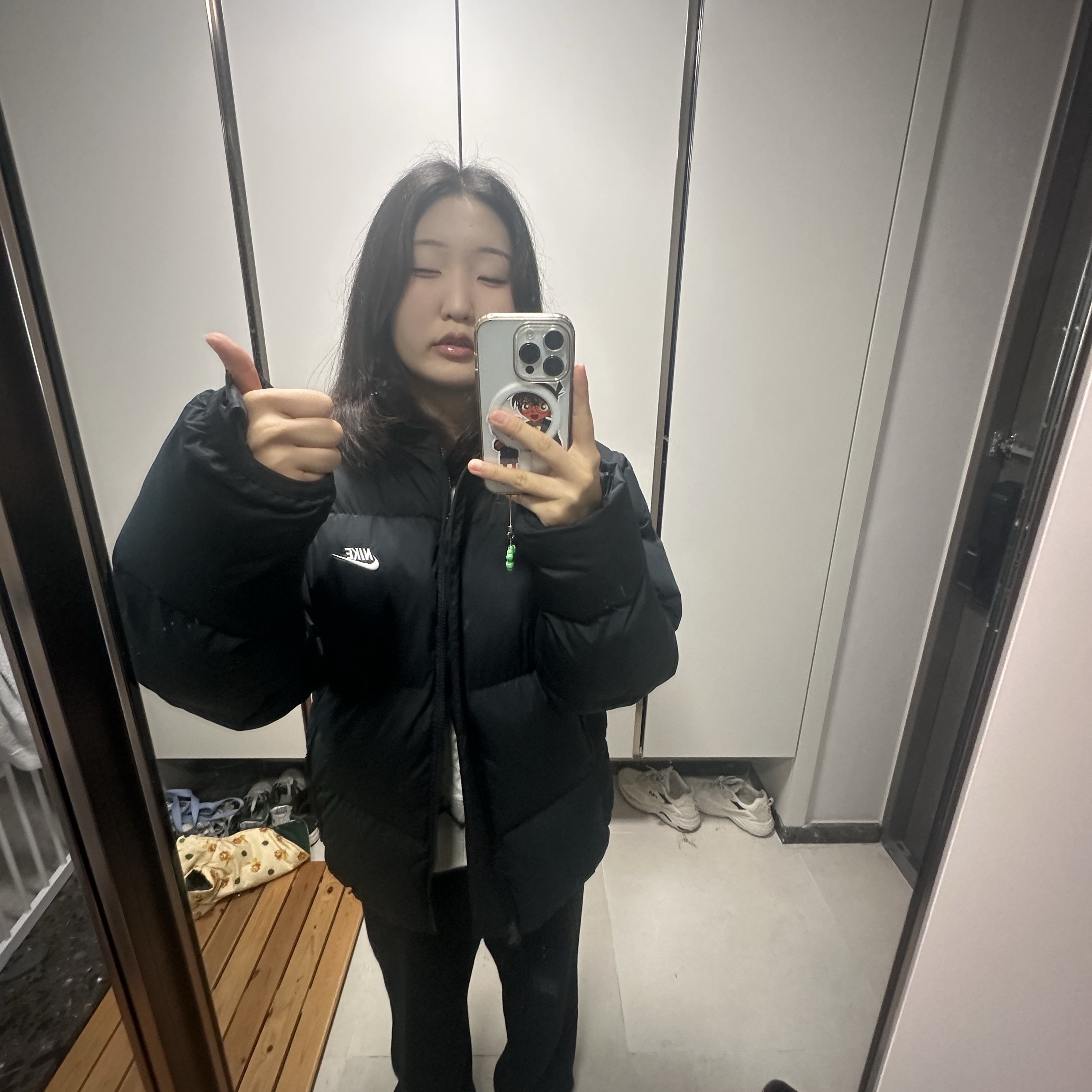 Nike NSW Puffer Jacket Black - Asia 착용 스타일