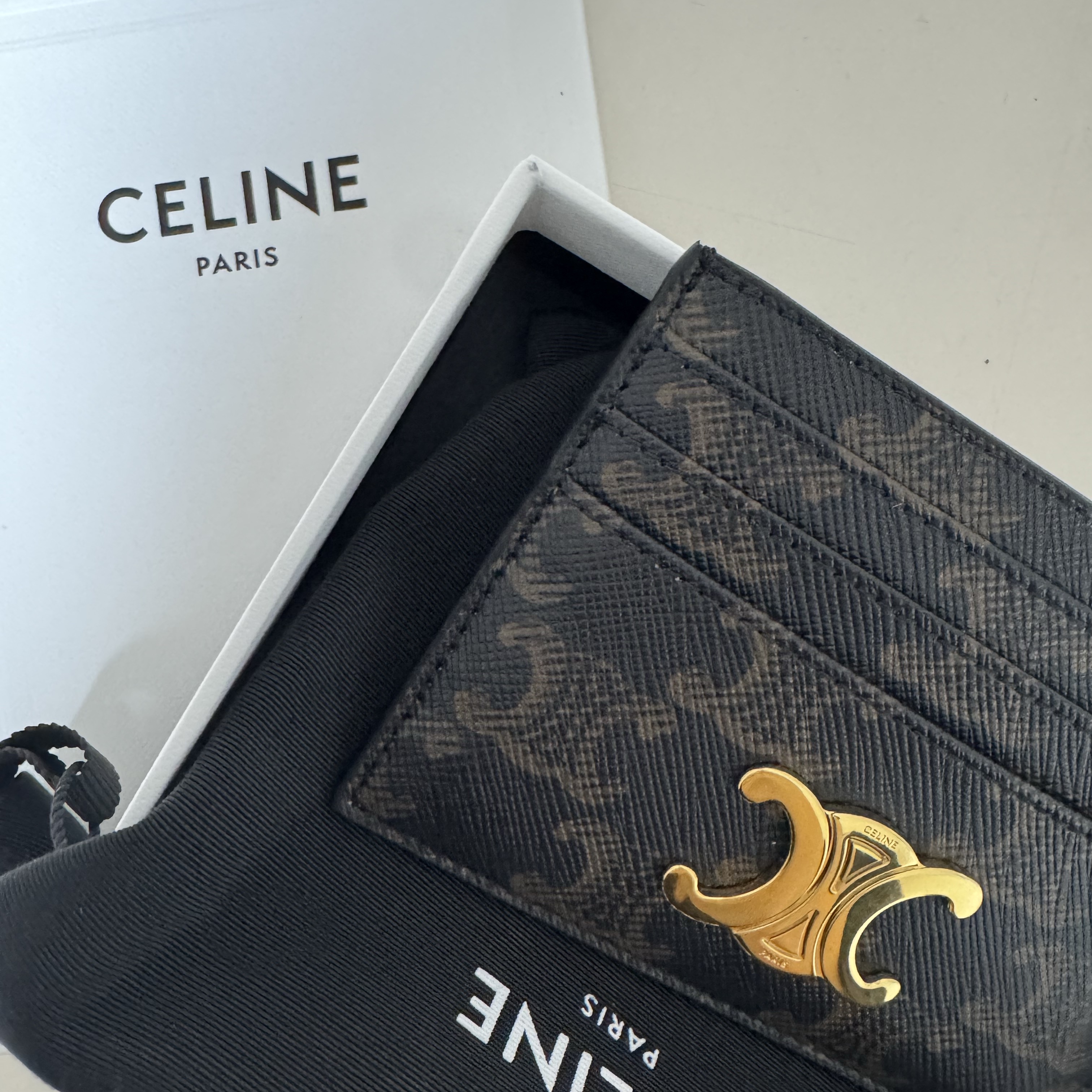 Celine Triomphe Card Holder in Triomphe Canvas Tan 착용 스타일