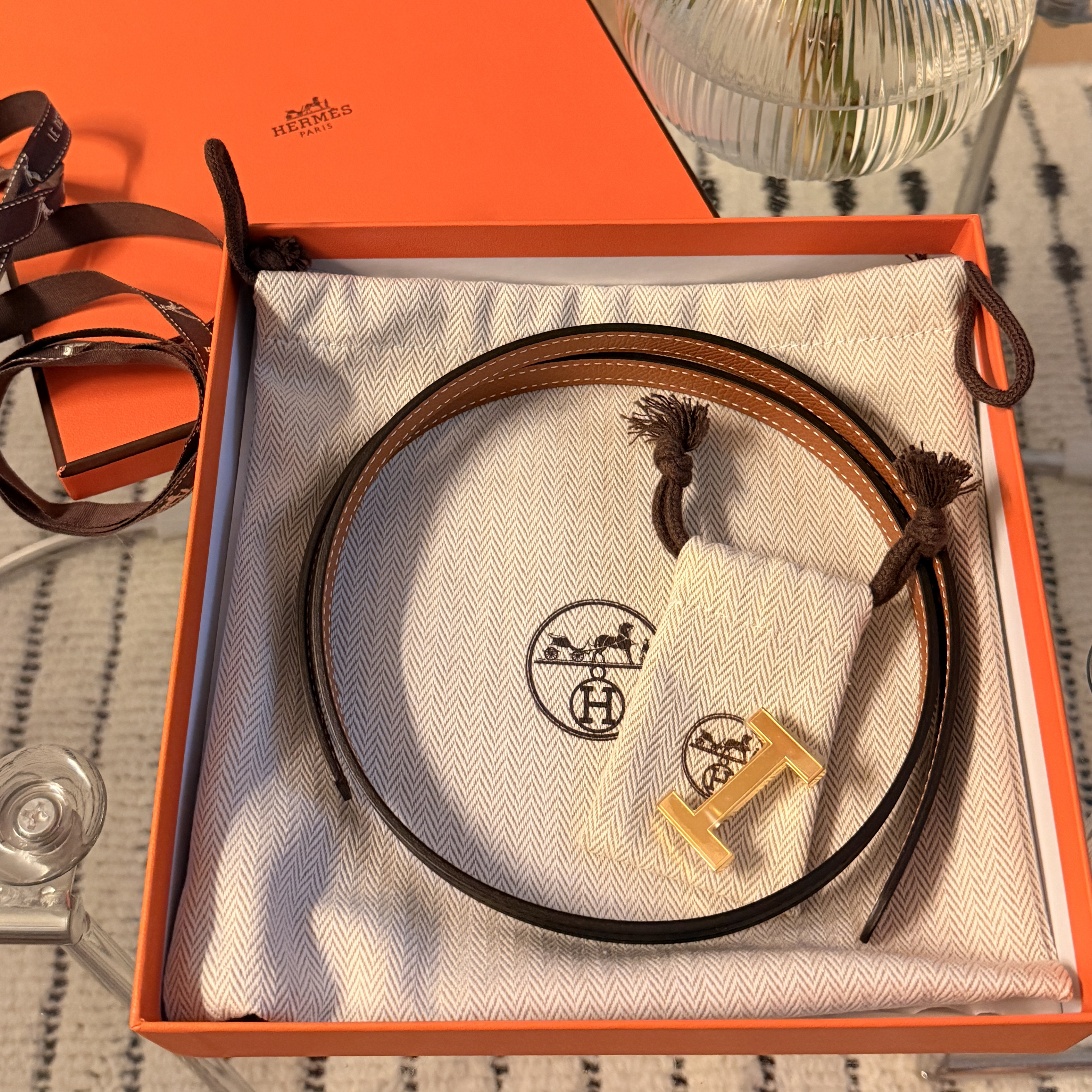 (W) Hermes Focus Belt Buckle & Reversible Leather Strap Swift Epsom 13mm & Gold Noir Gold 착용 스타일