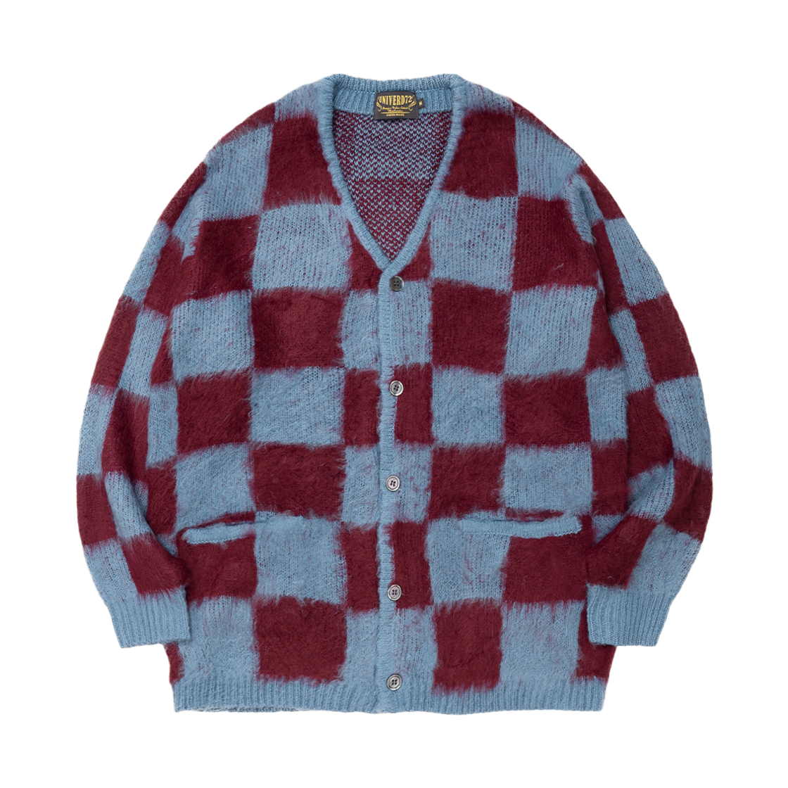 22330BL Houston Japan UNIVERD72 Mohair Touch Cardigan Checkerd Flag Blue 22330