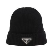 Prada Triangle Logo Knit Beanie Black