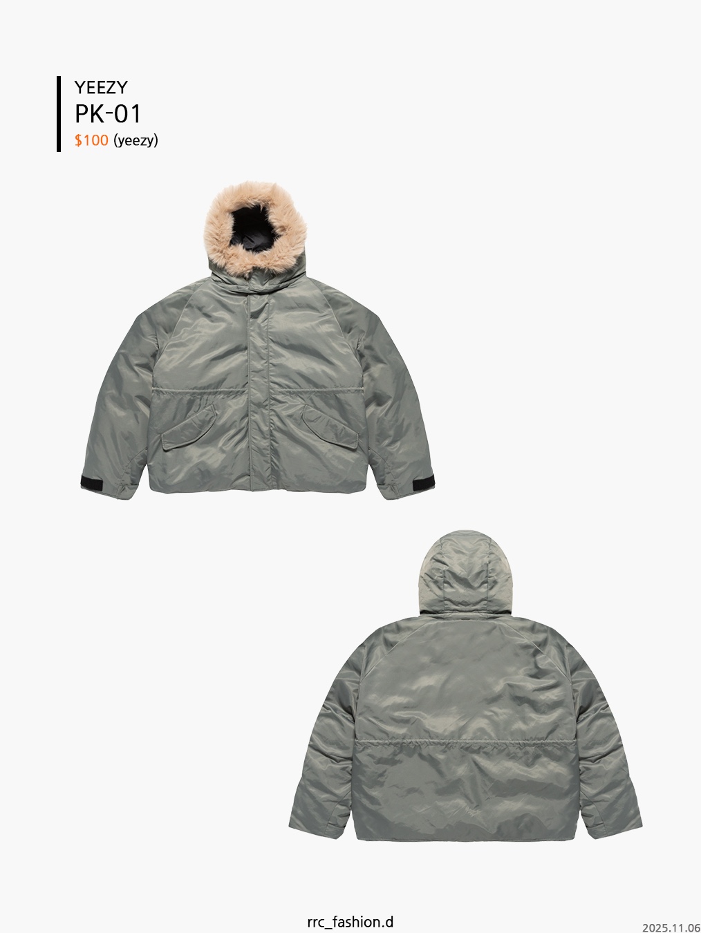 Keymisery Vintage Spray Fur Angel Hood Zip-Up - Light Gray, Yeezy PK-01 Green 착용 스타일 - 3
