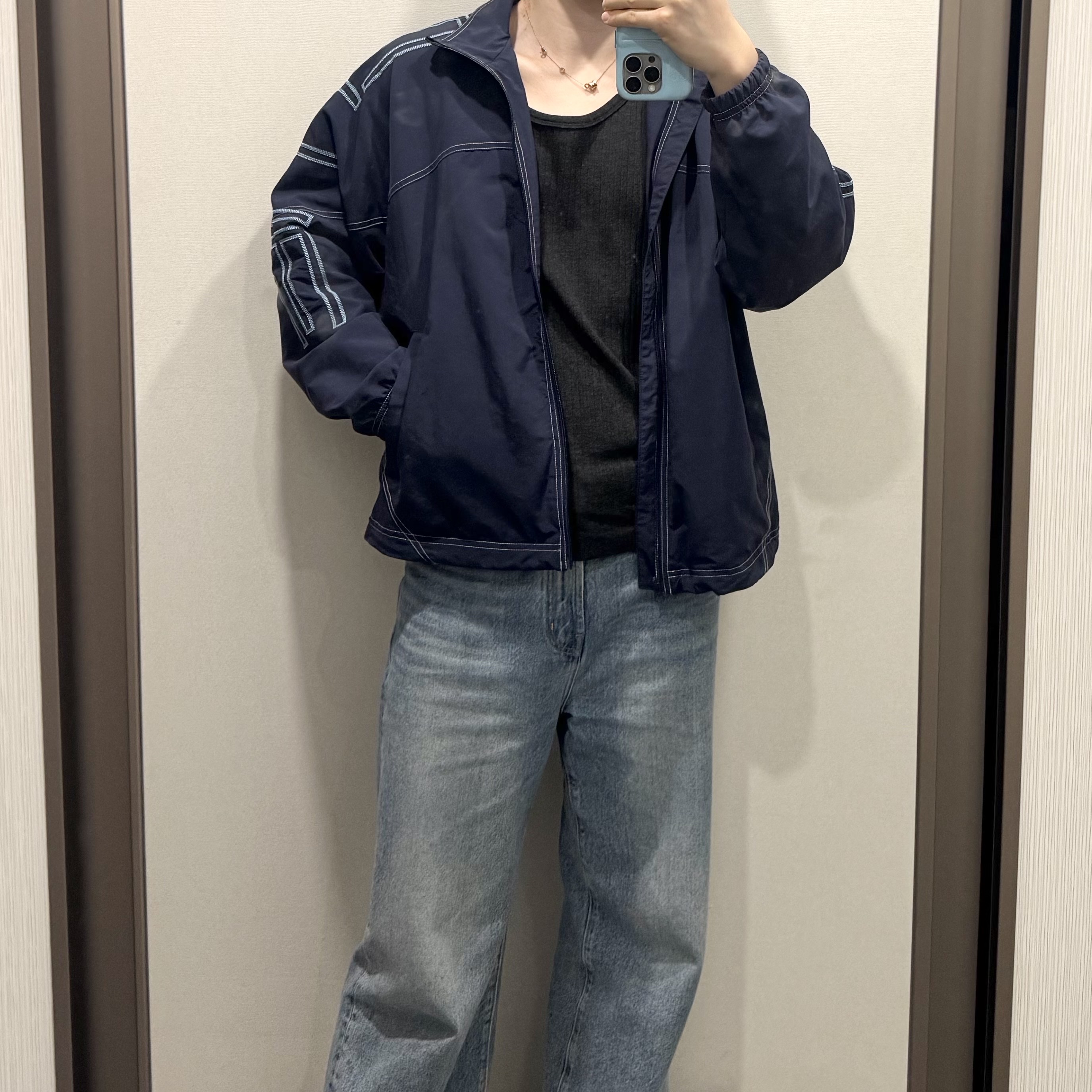 Supreme Spellout Embroidered Track Jacket Navy - 25SS 착용 스타일