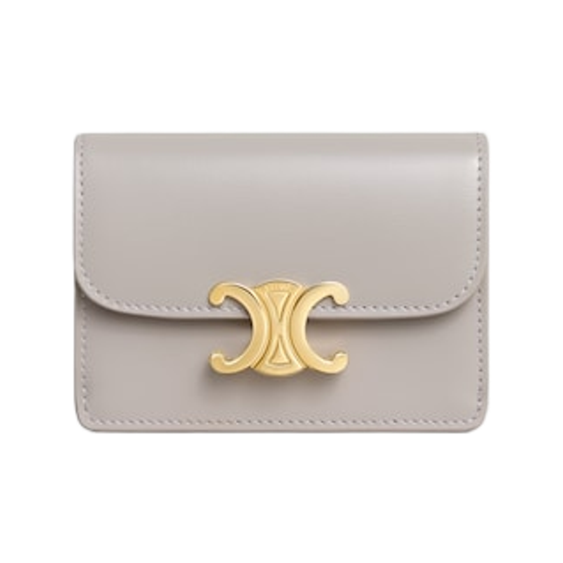 10I583DPV-10SY Celine Card Holder with Flap Triomphe in Shiny Calfskin Soft Grey