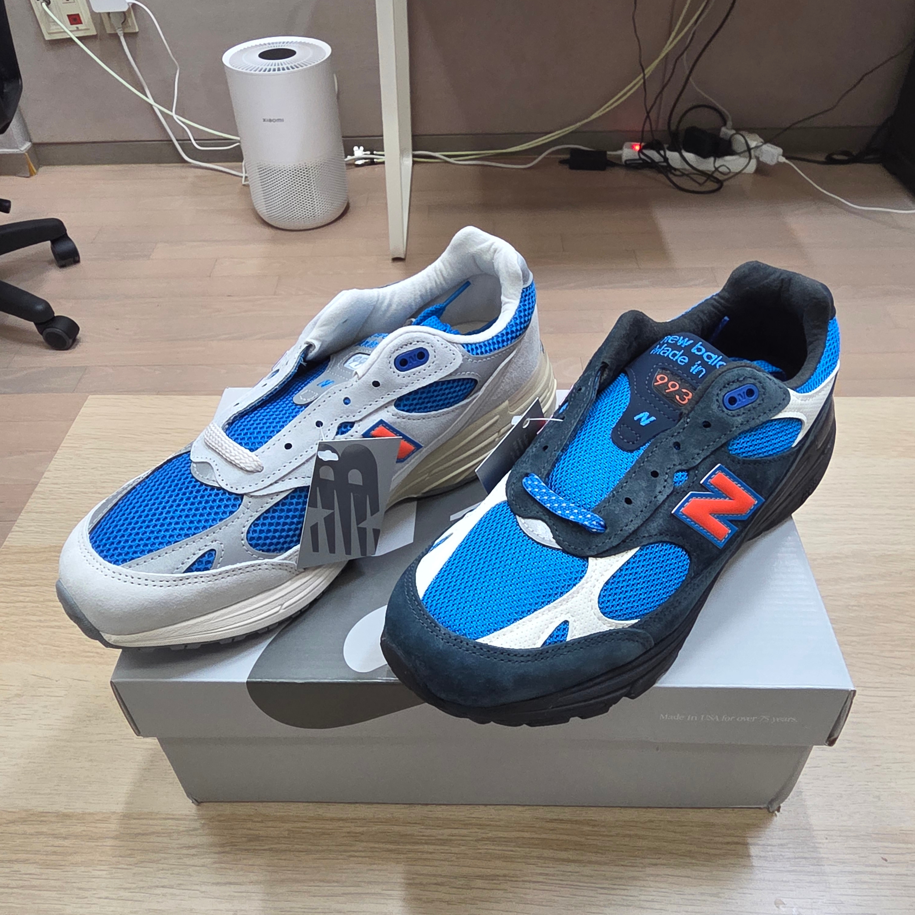 New Balance x Kith x Madison Square Garden 993 Made in USA Navy Princess Blue, New Balance x Kith x Madison Square Garden 993 Made in USA Ancient Scroll Grey Matter 착용 스타일 - 1