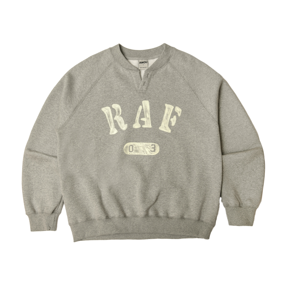 아모우 R.A.F 헨리넥 스웻 셔츠 그레이(AMOU RAF Henley Neck Sweat Shirts Gray)