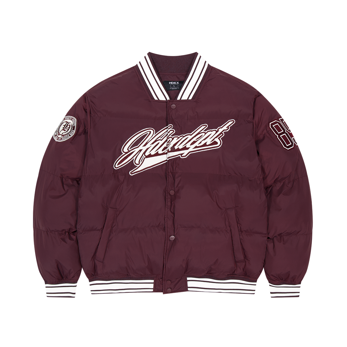 H253UOLJP04CRD HDEX Padded Baseball Puffer Jacket Cherry Red