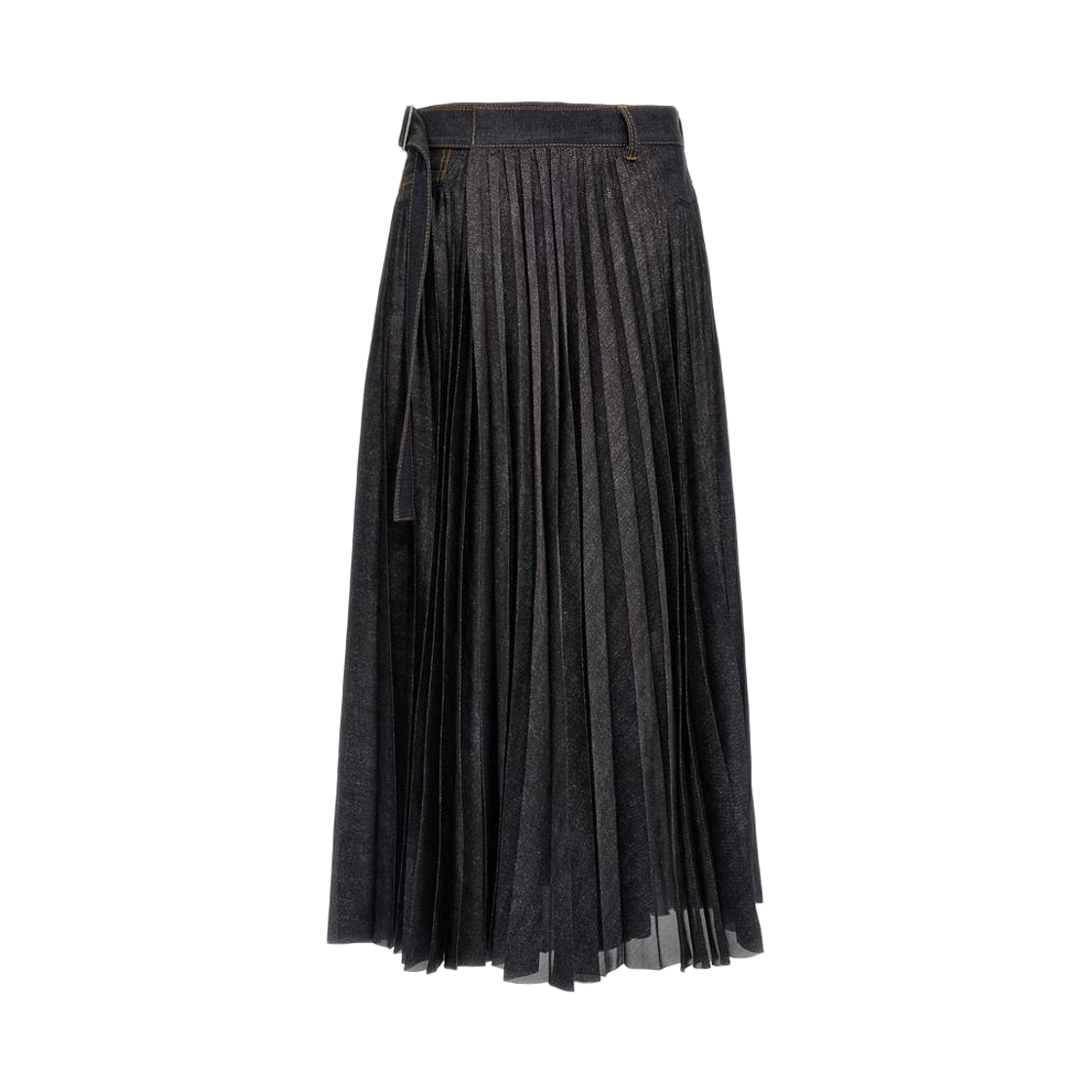 (W) 사카이 플리티드 벨트 미디 스커트 네이비((W) Sacai Pleated Belt Midi Skirt Navy)