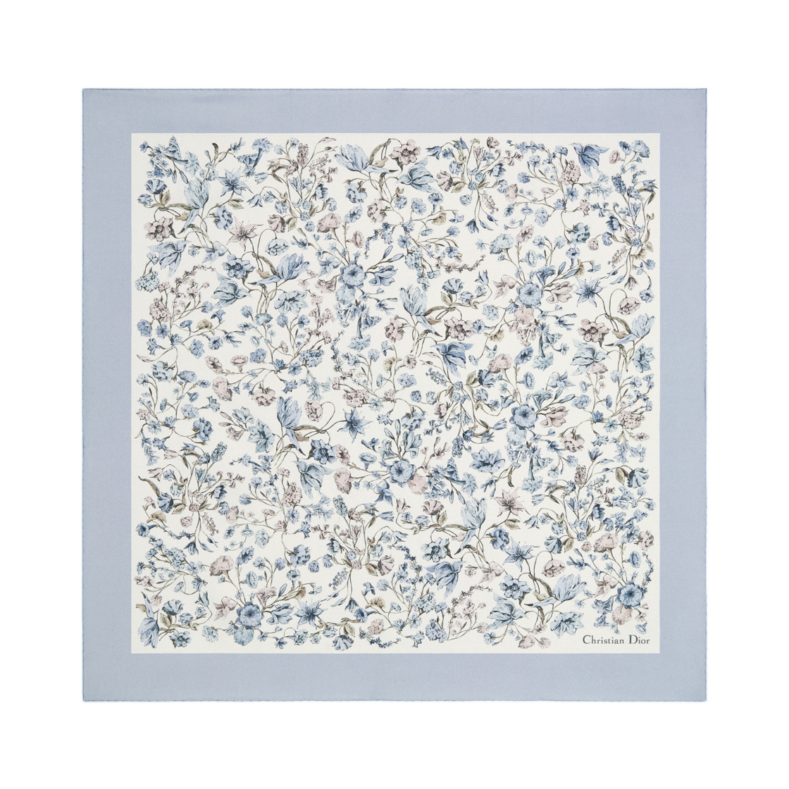 (W) 디올 밀레피오리 70 스퀘어 스카프 실크 트윌 화이트 블루((W) Dior Millefiori 70 Square Scarf Silk Twill White Blue) - 1