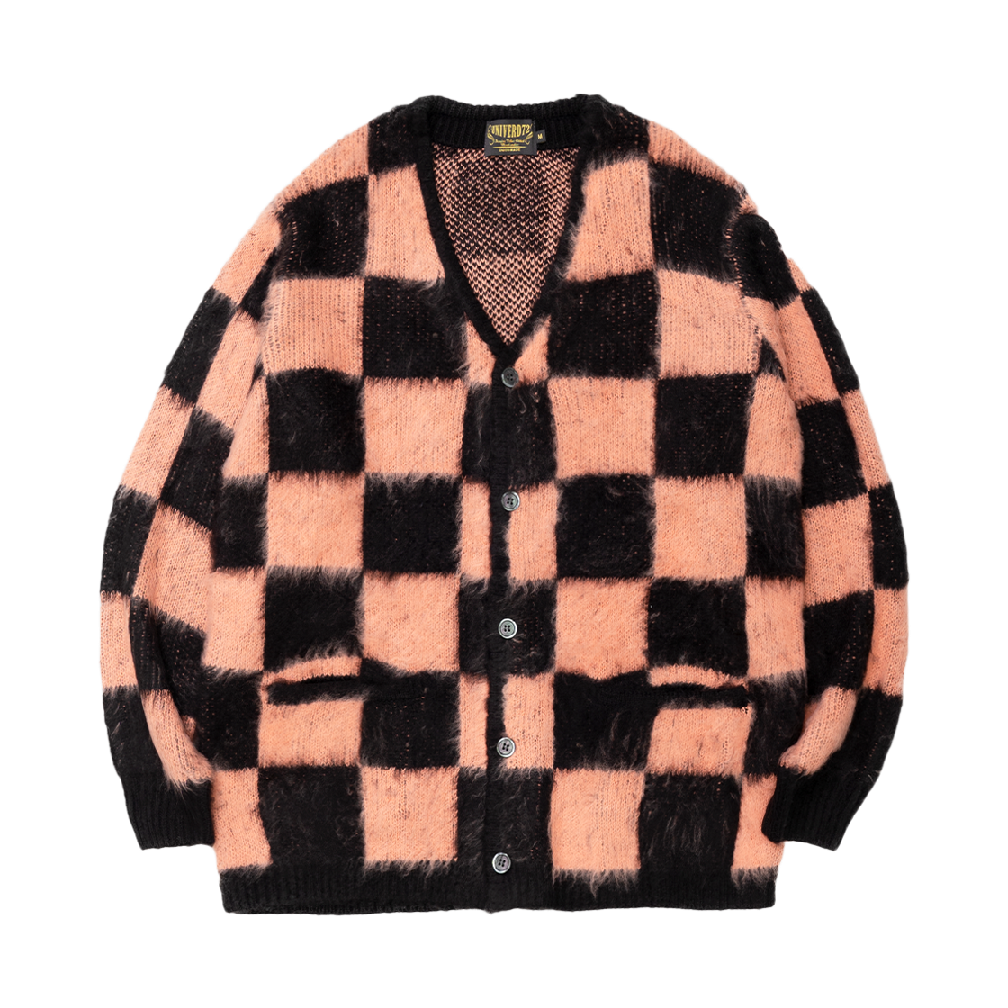 22330PK Houston Japan UNIVERD72 Mohair Touch Cardigan Checkerd Flag Pink 22330