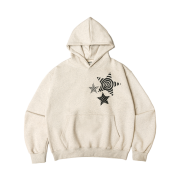 AMOU Triple Star Semi Crop Hoodie Cream Melange
