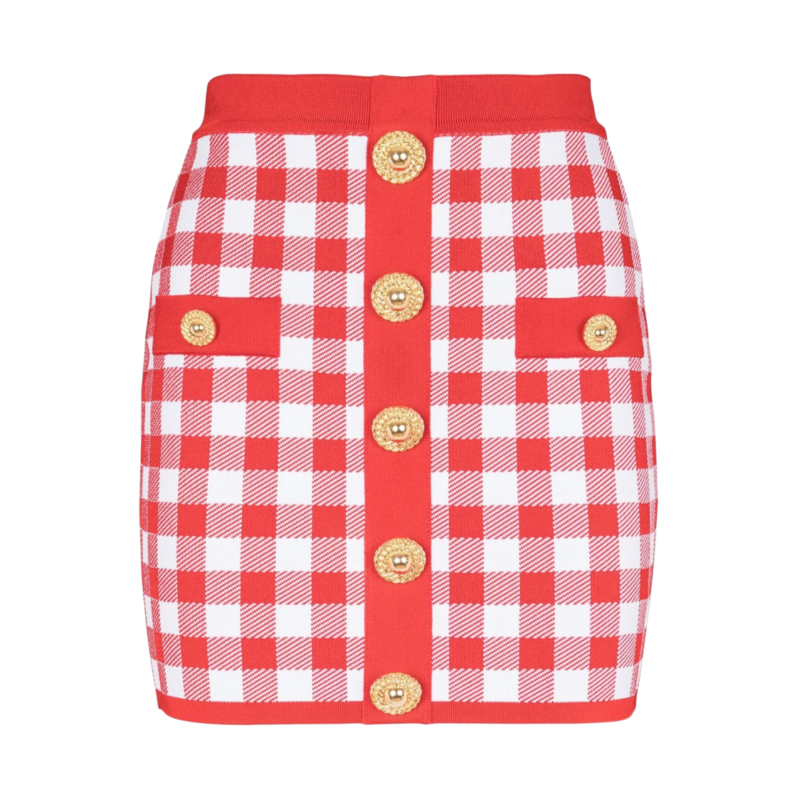 CF1LB292KF51MEF (W) Balmain Vichy Buttoned Gingham Skirt Red