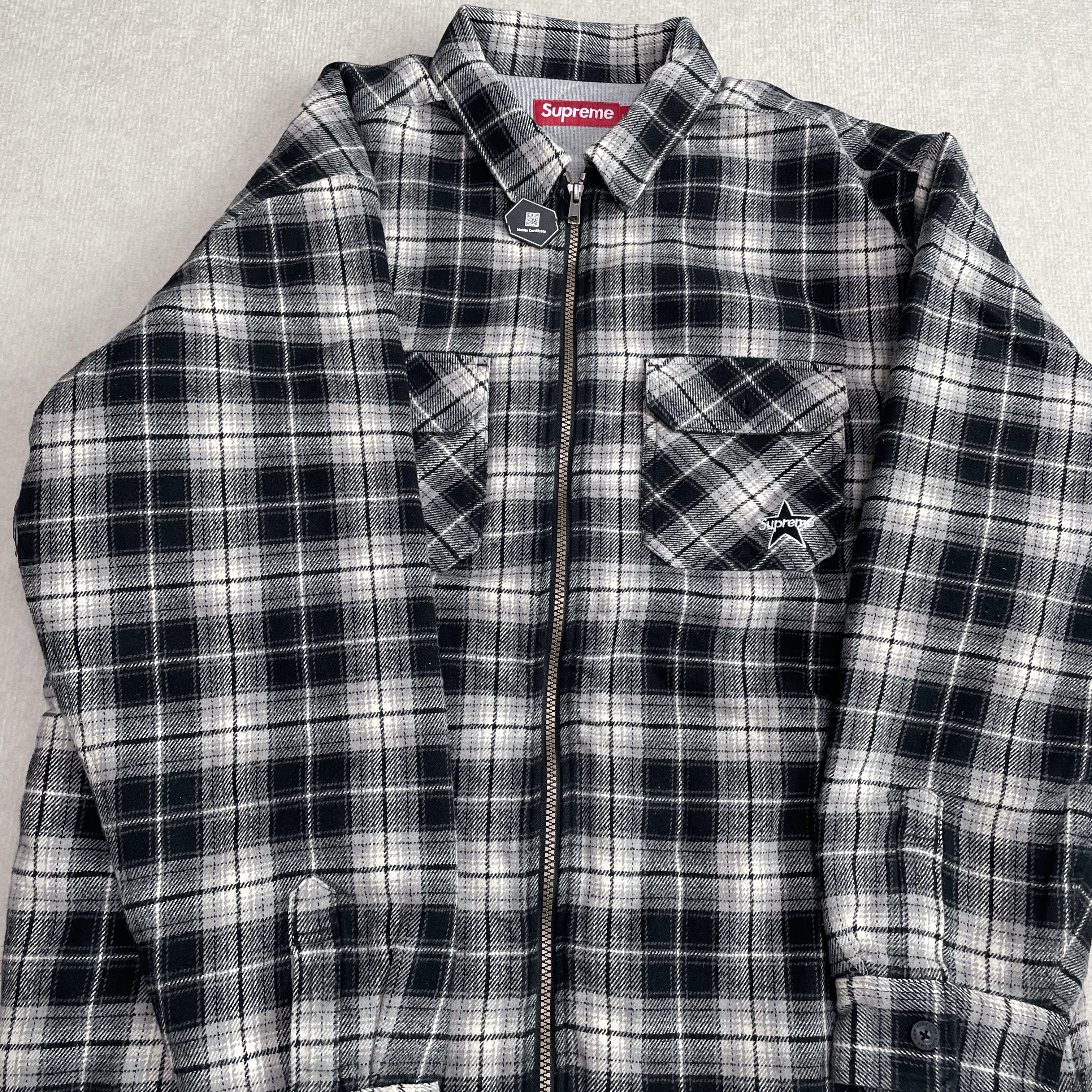Supreme Thermal Lined Zip Up Flannel Shirt Black - 25FW 착용 스타일 - 1