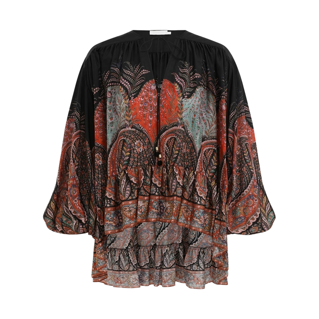 (W) 짐머만 리아논 러플 빌로우 블라우스 블랙 페이즐리((W) Zimmermann Rhiannon Ruffle Billow Blouse Black Paisley)