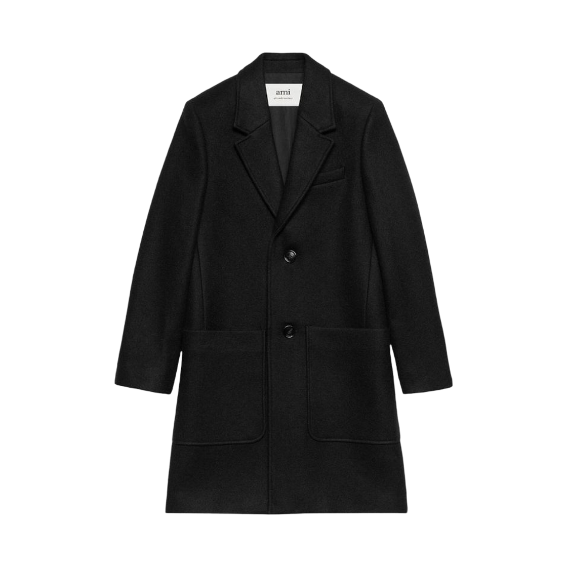 (W) 아미 싱글 브레스티드 울 코트 블랙((W) AMI Single-Breasted Wool Coat Black)