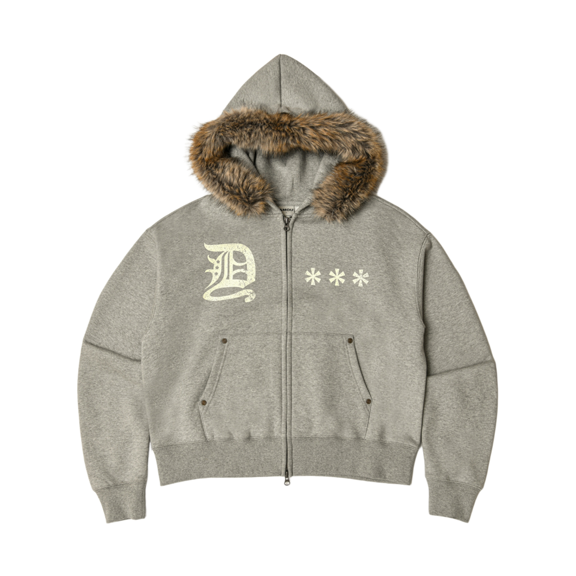아모우 퍼 후드 집업 그레이(AMOU Fur Hoodie Zip Up Gray)